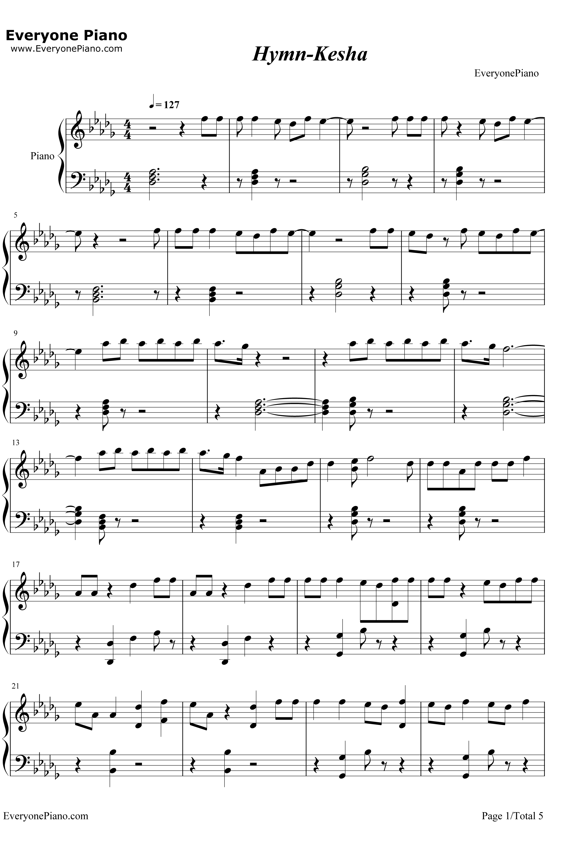 Hymn钢琴谱 -Kesha1