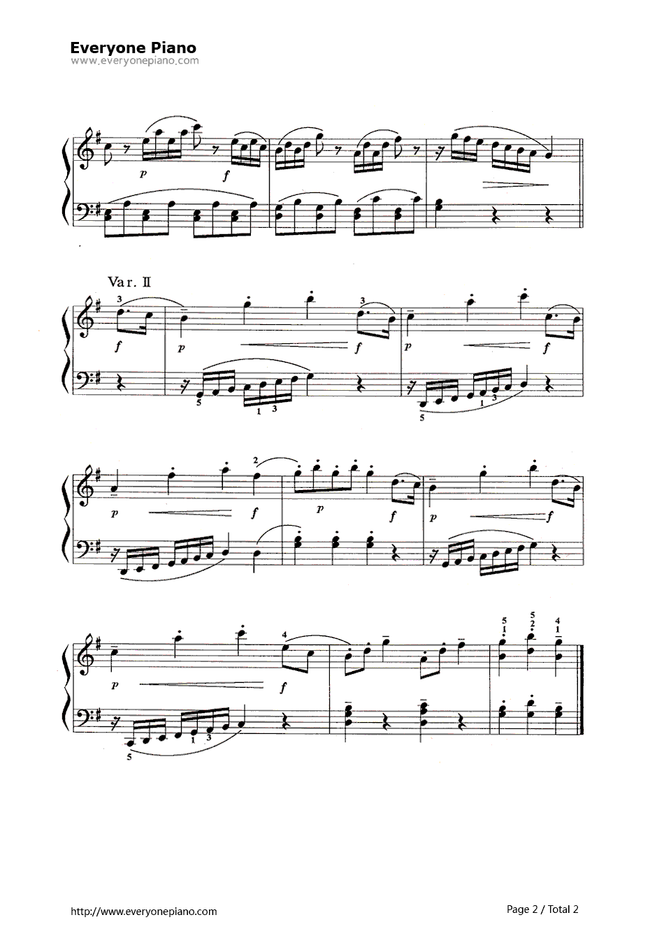 魔笛主题变奏曲钢琴谱-莫扎特索尔2