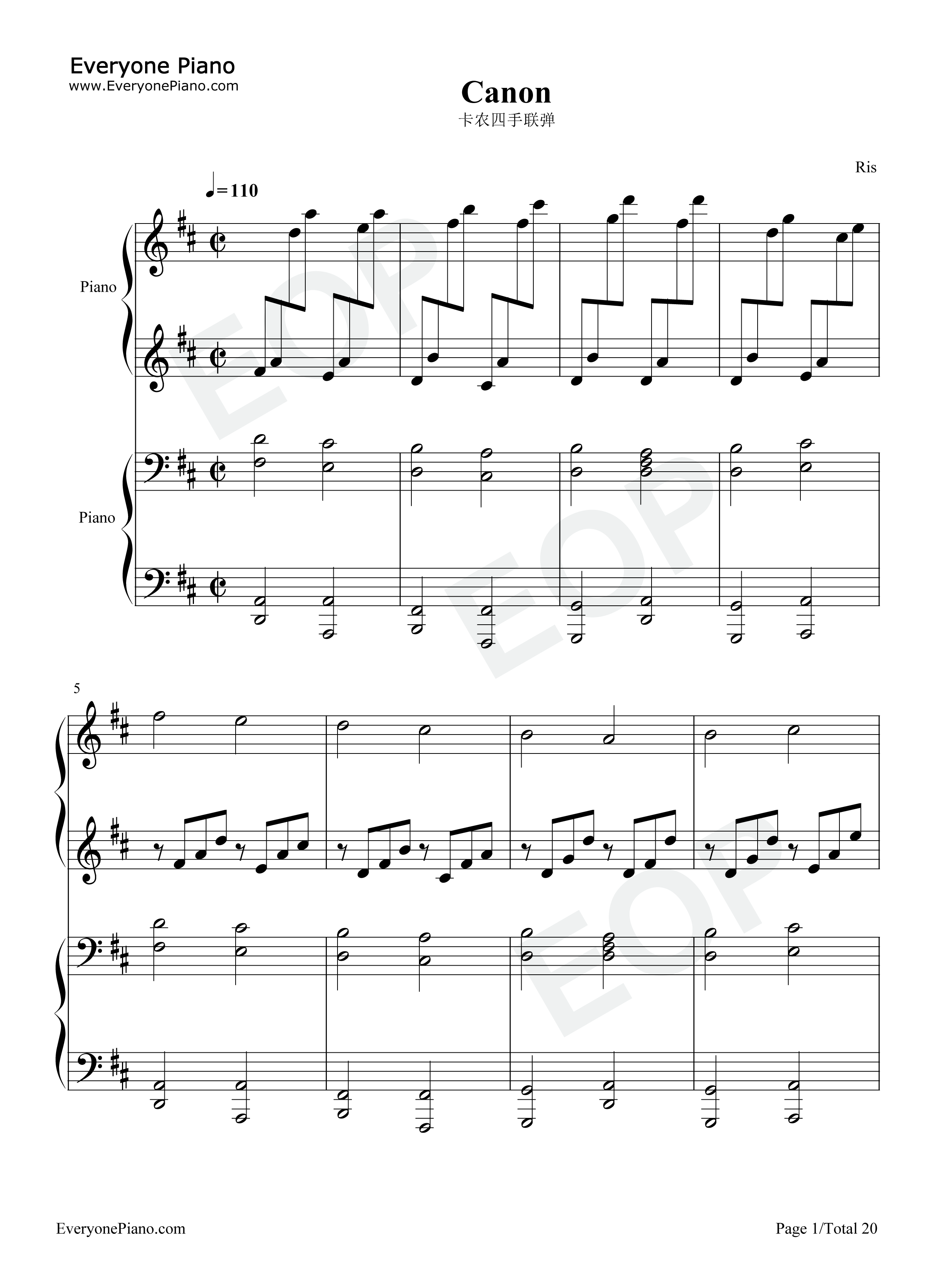 卡农钢琴谱-帕赫贝尔1