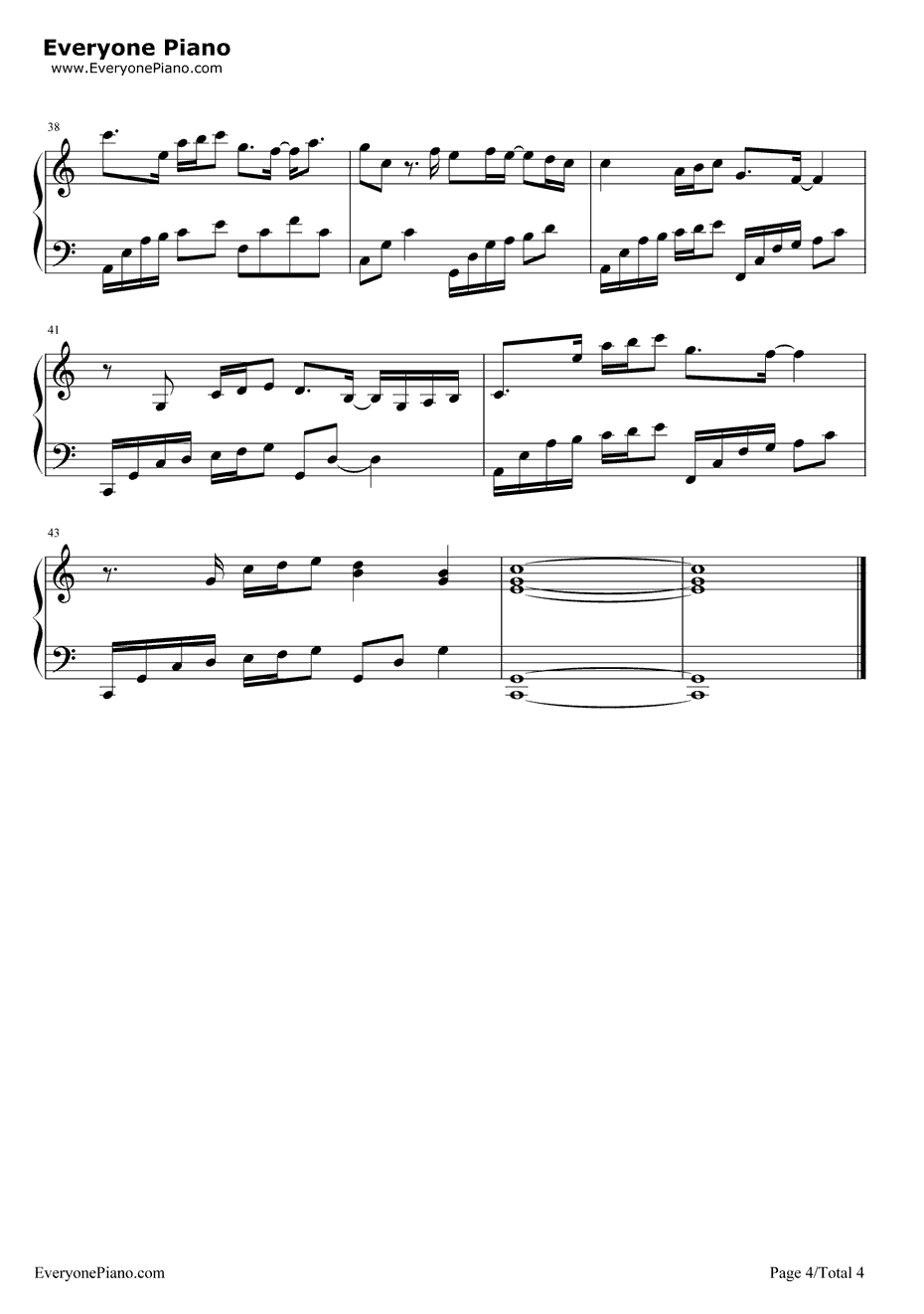 你最近还好吗简单版钢琴谱-S.H.E4