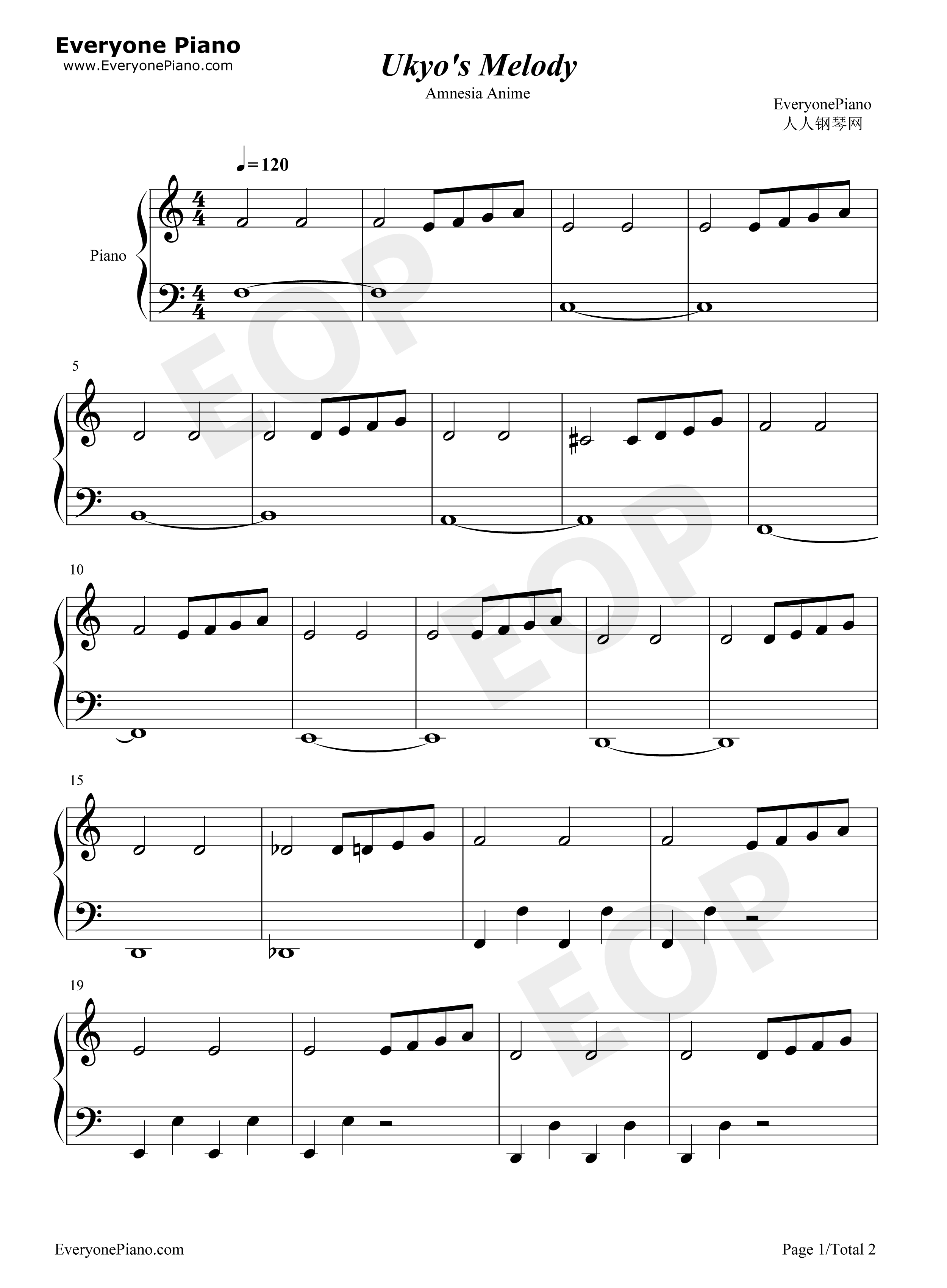 Ukyo's Melody 钢琴谱-Yuji Hara1
