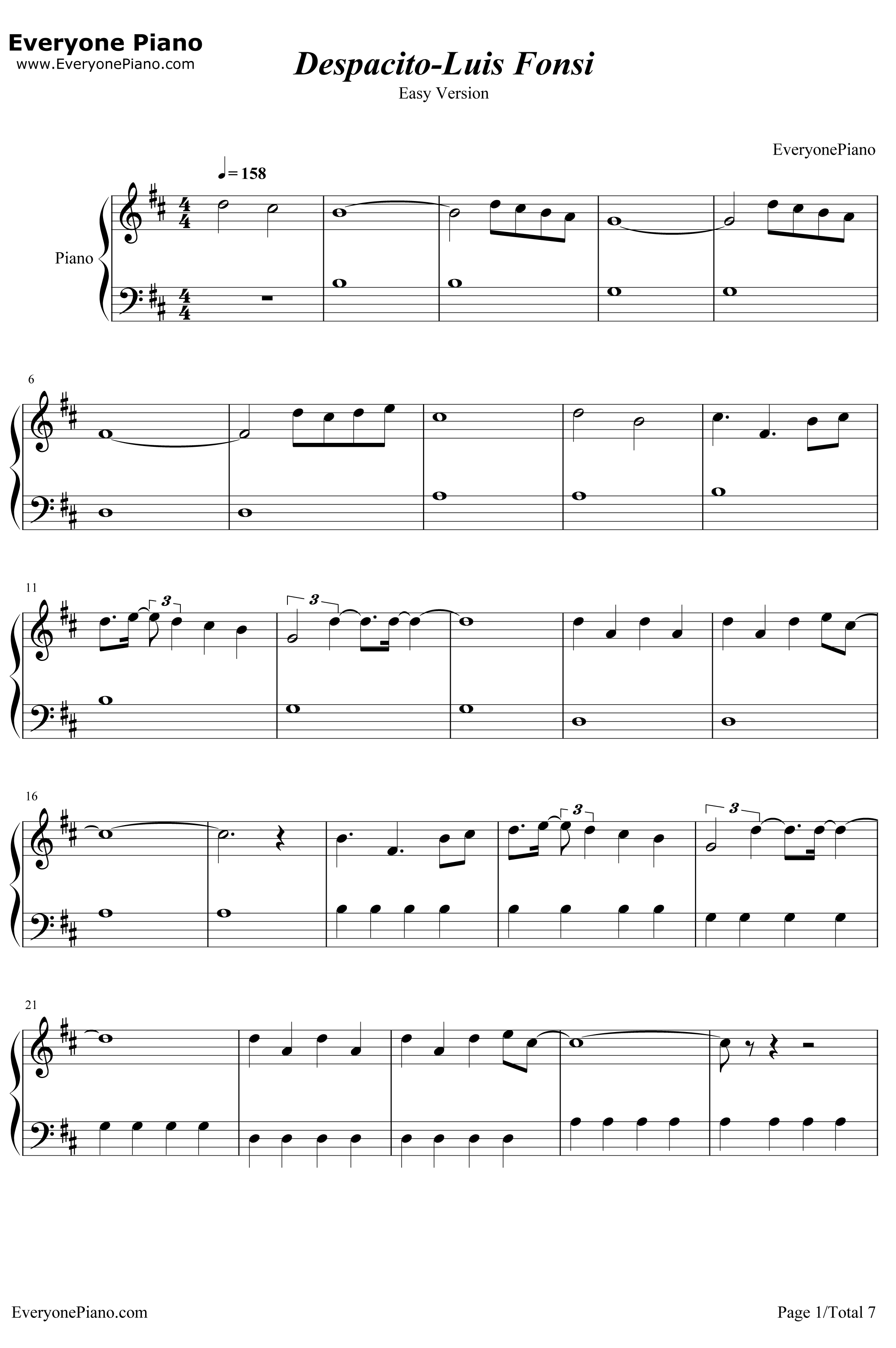Despacito简单版钢琴谱 -LuisFonsi1