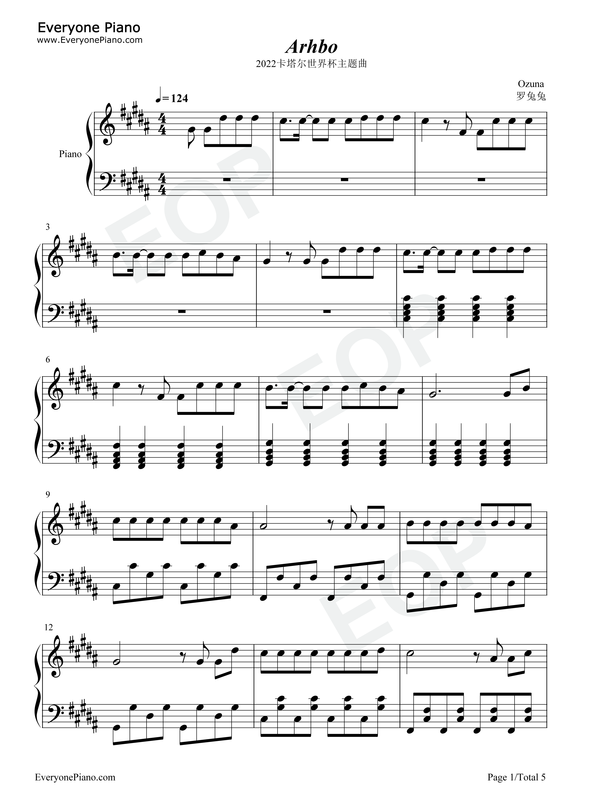 Arhbo钢琴谱-Gims Ozuna1