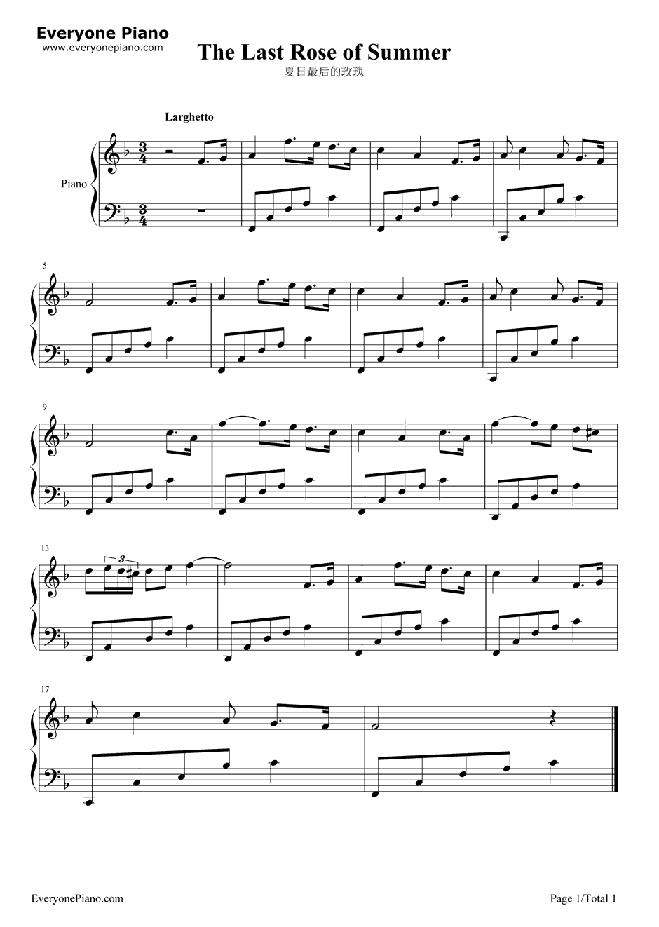 夏日最后的玫瑰钢琴谱-弗洛托-玛尔塔OST1