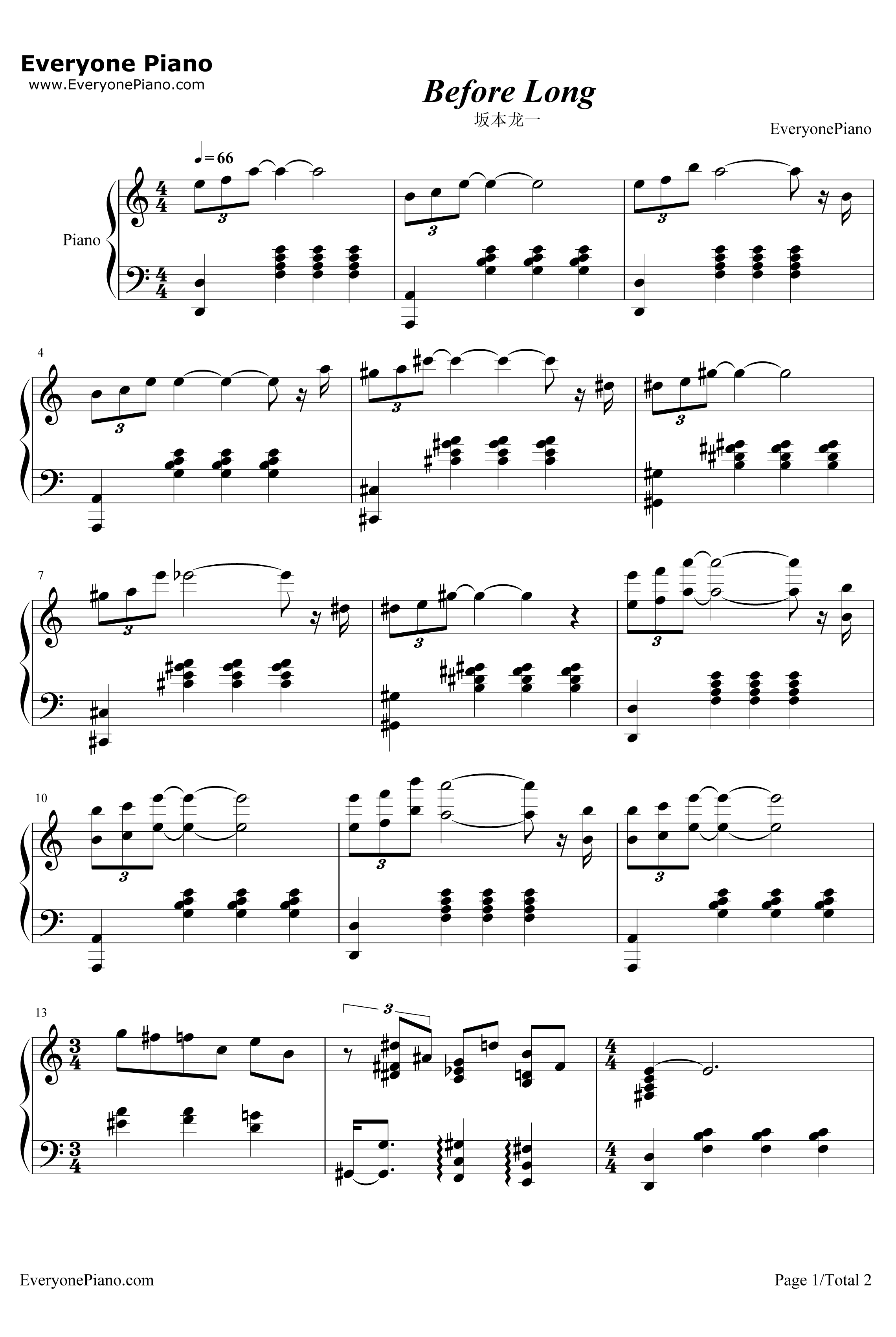 Before Long钢琴谱-坂本龙一1