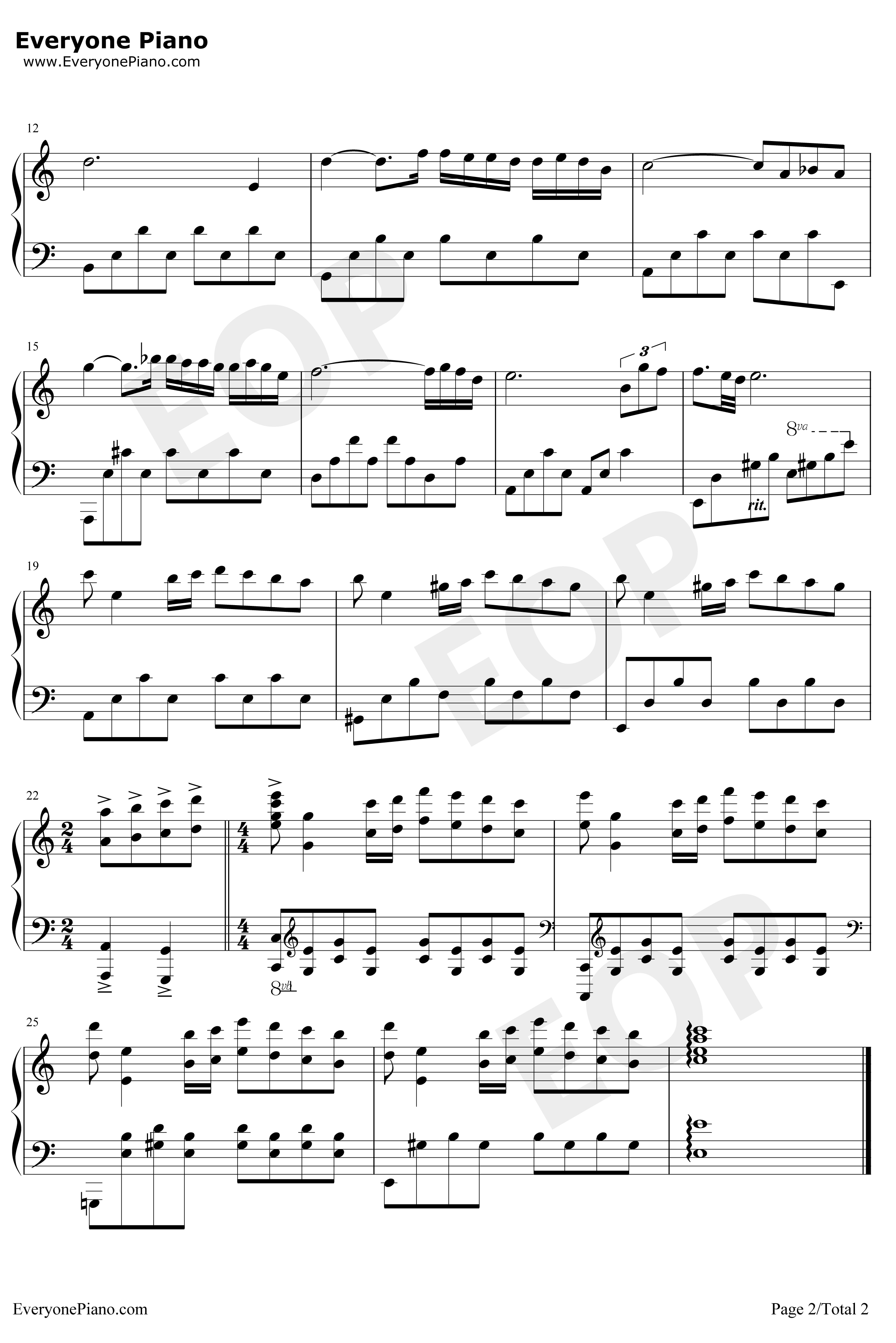 秋日私语钢琴谱-理查德·克莱德曼-C调简单版2