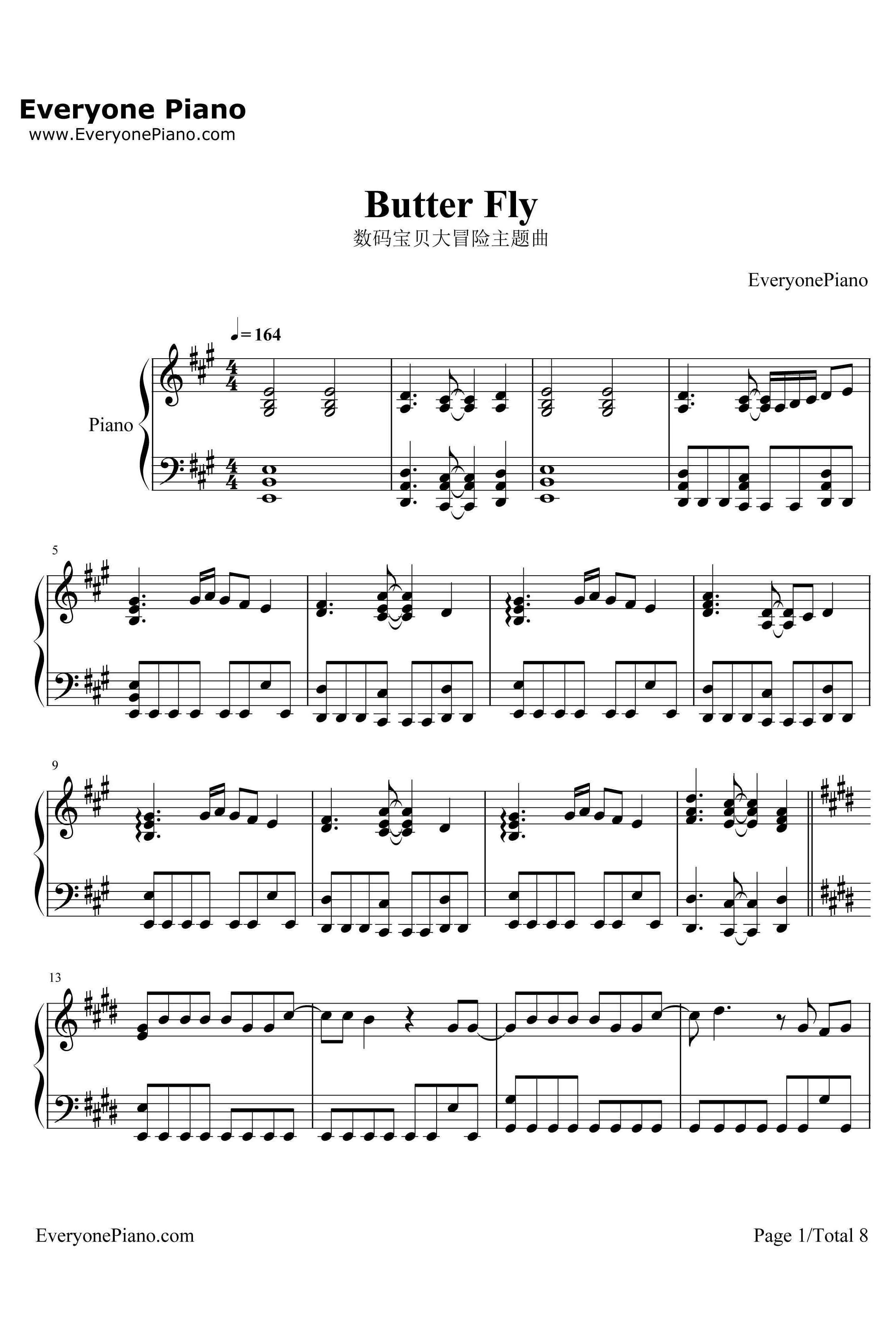 Butter Fly钢琴谱-和田光司-数码宝贝大冒险主题曲1