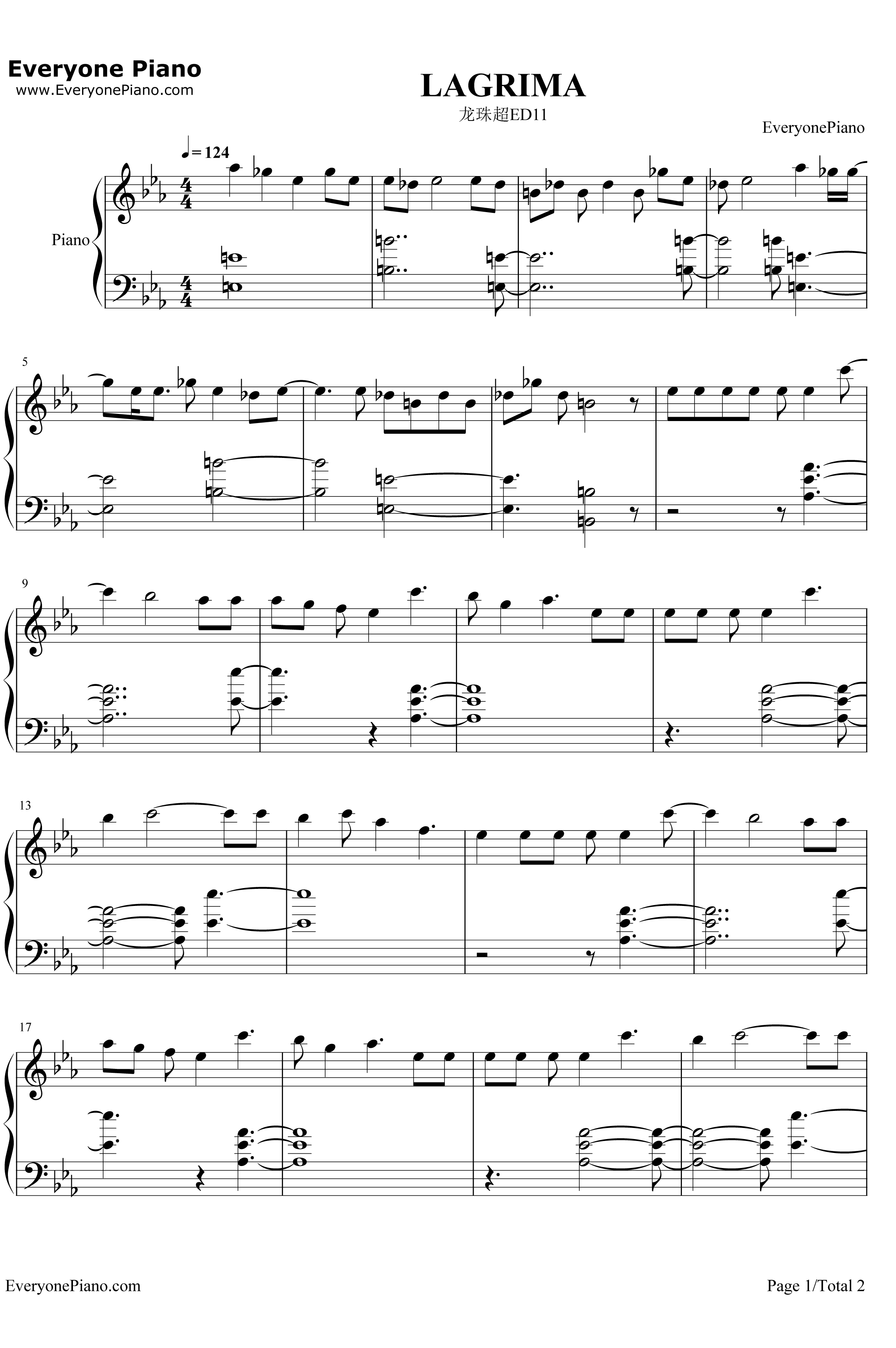 LAGRIMA片段钢琴谱-OnePixcel1