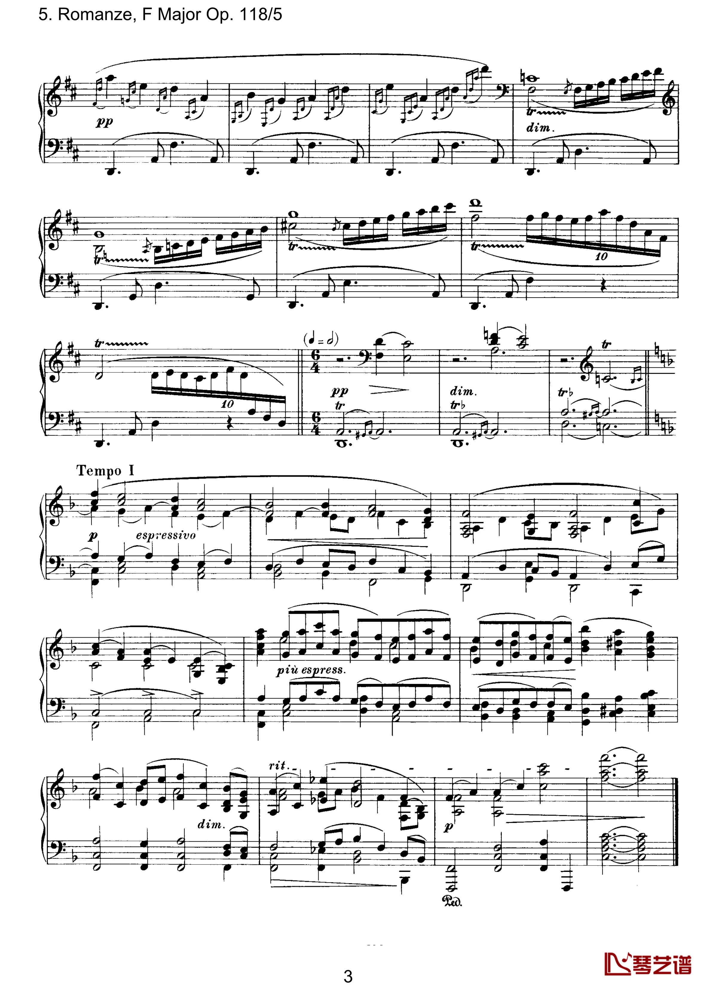 浪漫曲钢琴谱-Op.118  No.5勃拉姆斯3