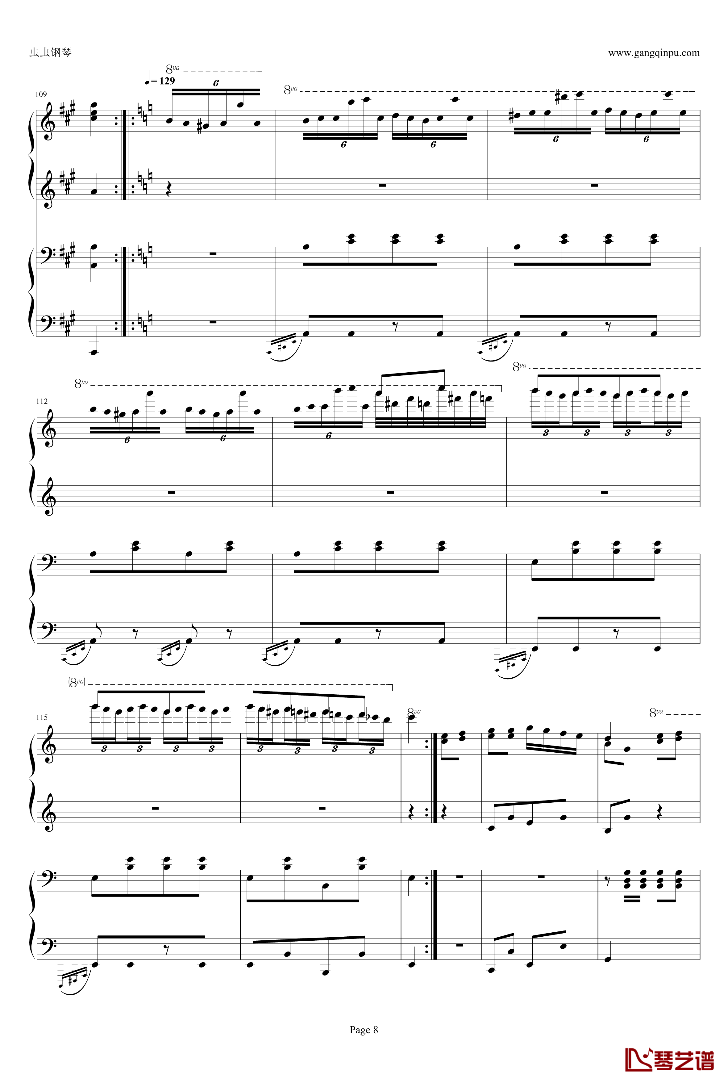 土耳其进行曲四手钢琴谱-周杰伦版-莫扎特8