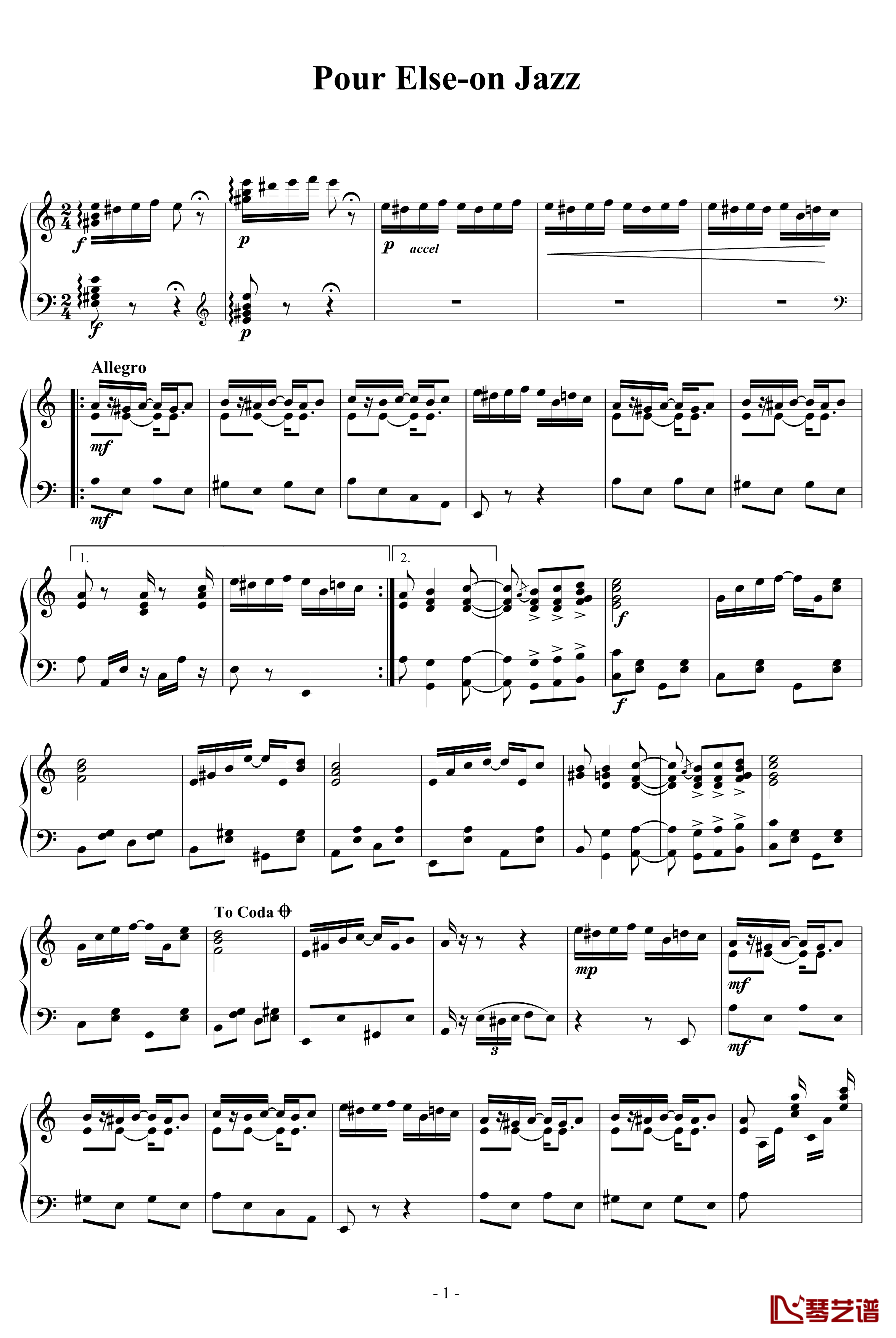 献给爱丽丝钢琴谱-爵士版-贝多芬-beethoven1