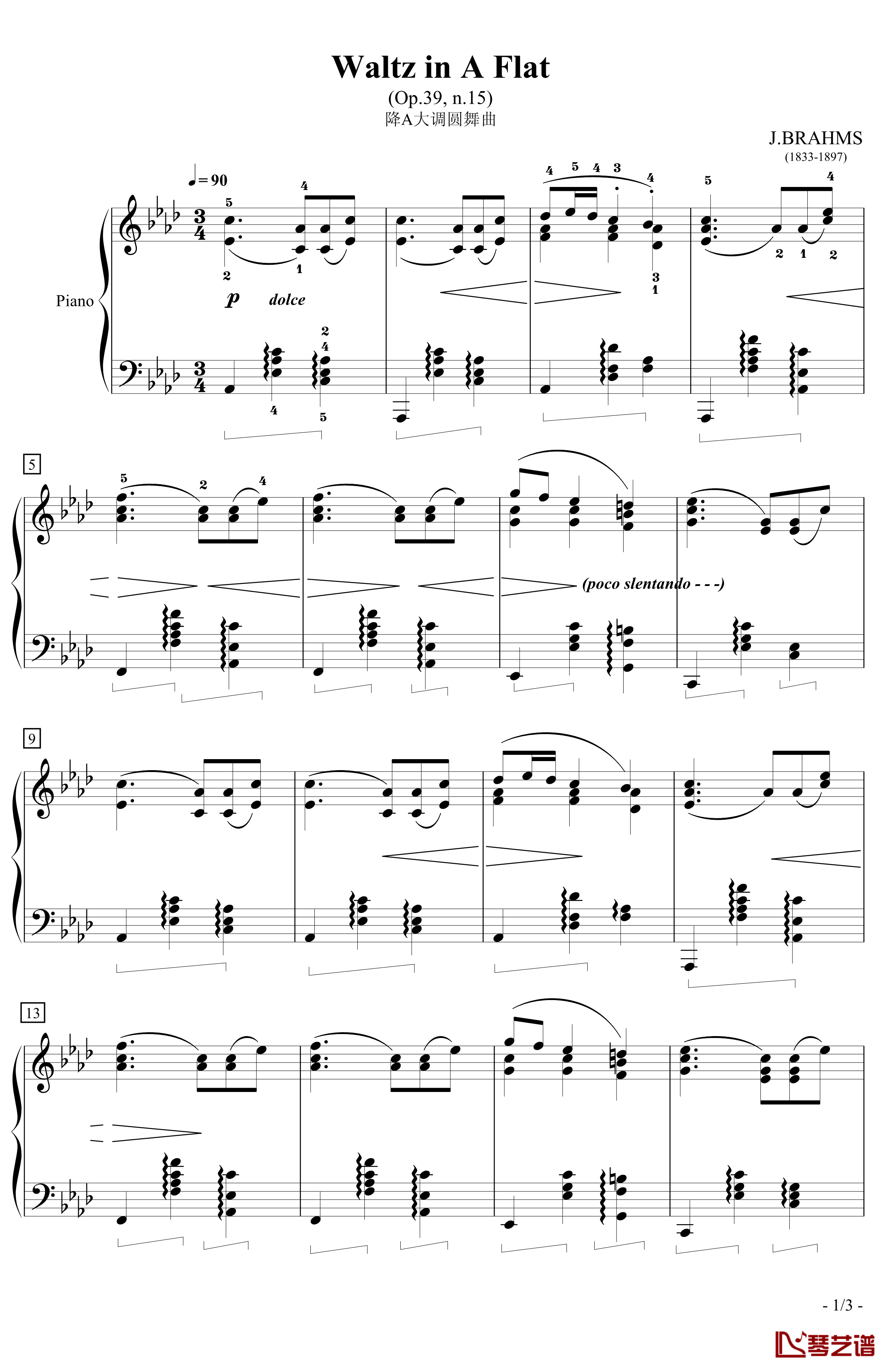 Waltz in A Flat 钢琴谱-降A大调圆舞曲-勃拉姆斯-Brahms1