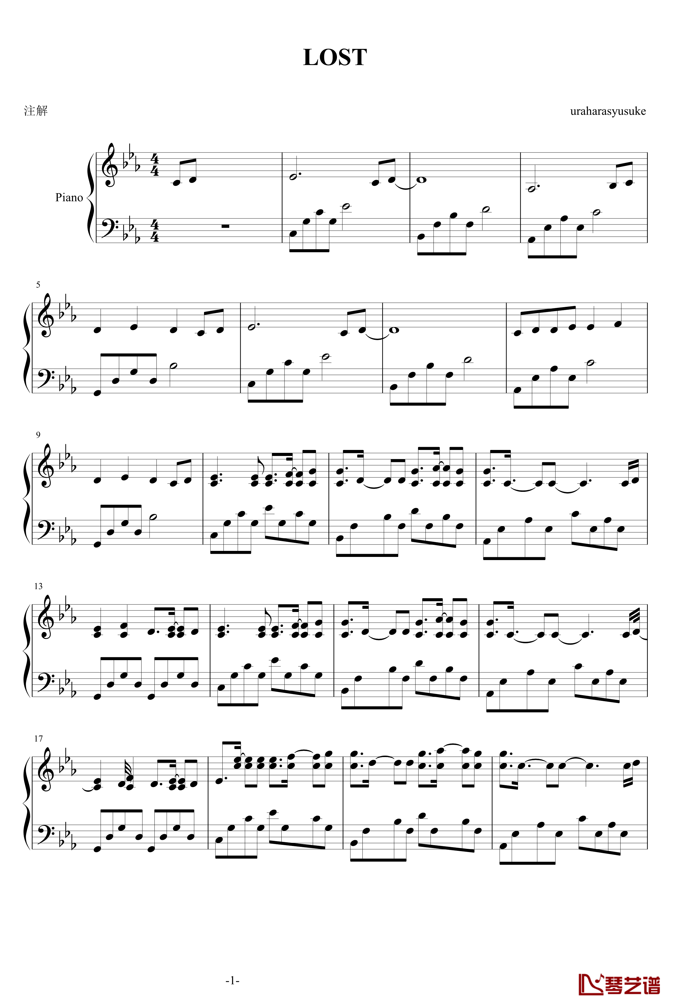 LOST钢琴谱-uraharasyusuke1