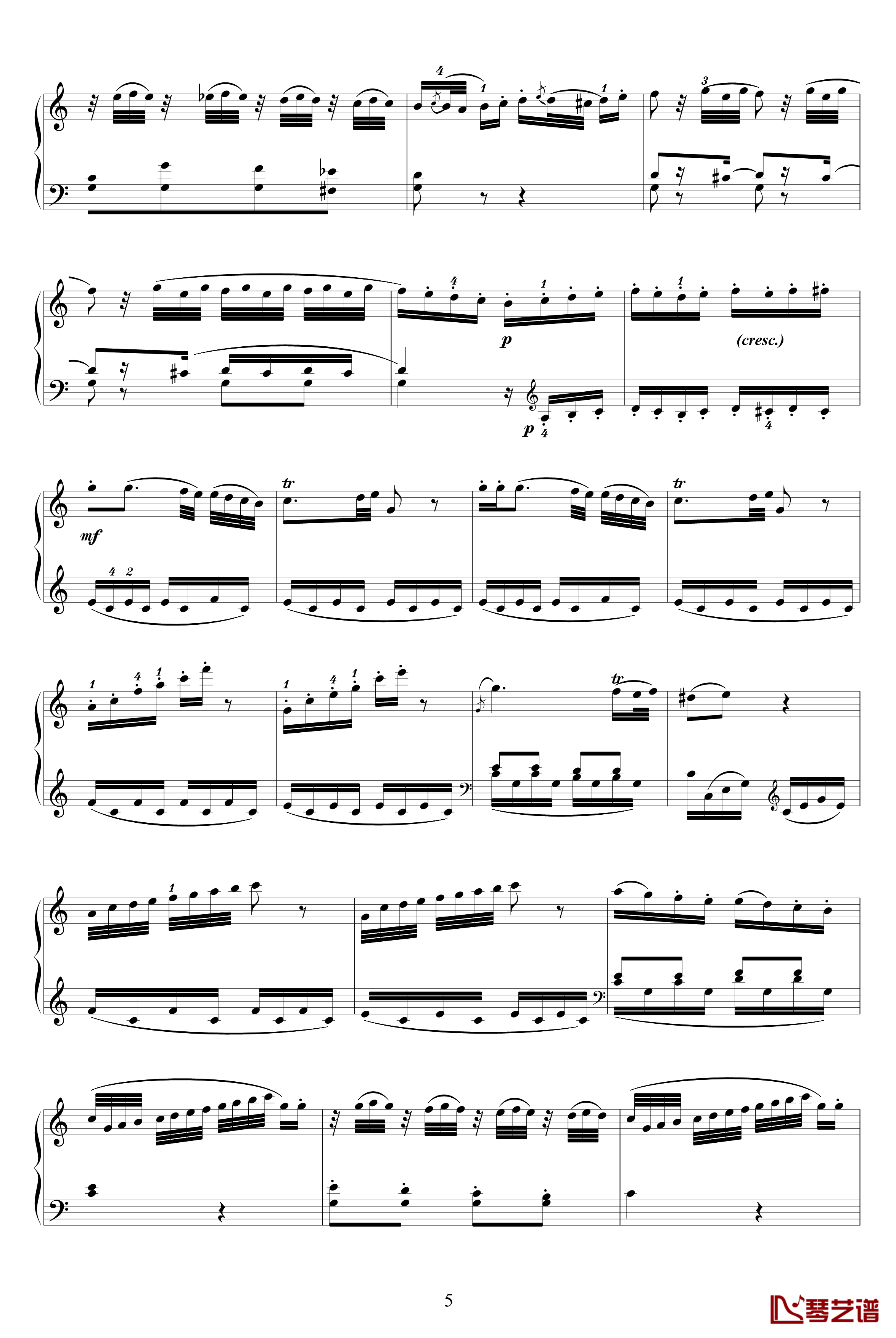 k330第一乐章钢琴谱-莫扎特5