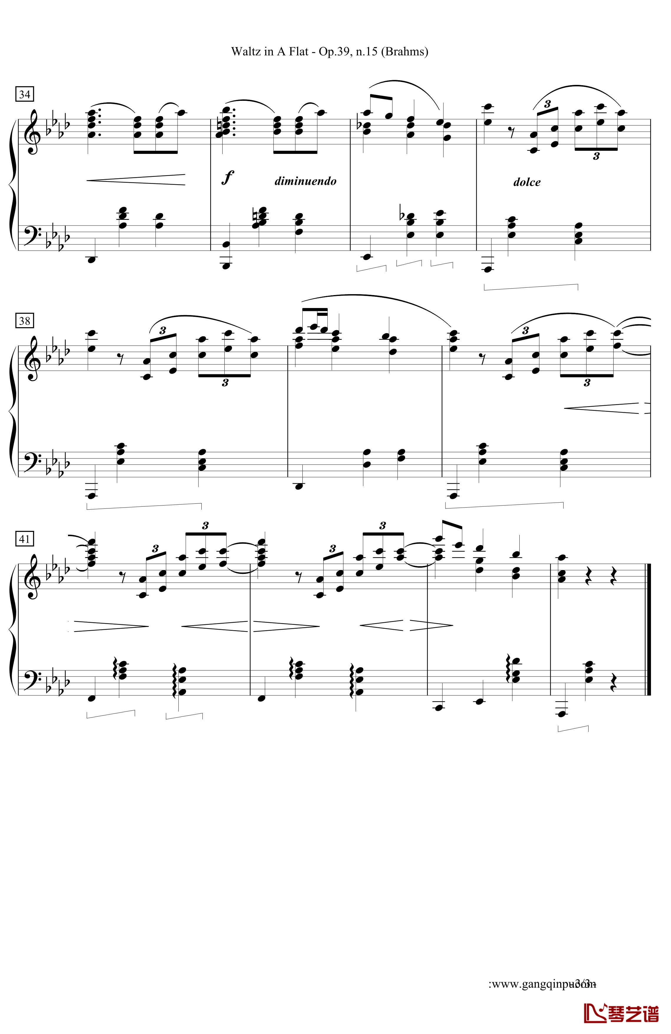 Waltz in A Flat 钢琴谱-降A大调圆舞曲-勃拉姆斯-Brahms3