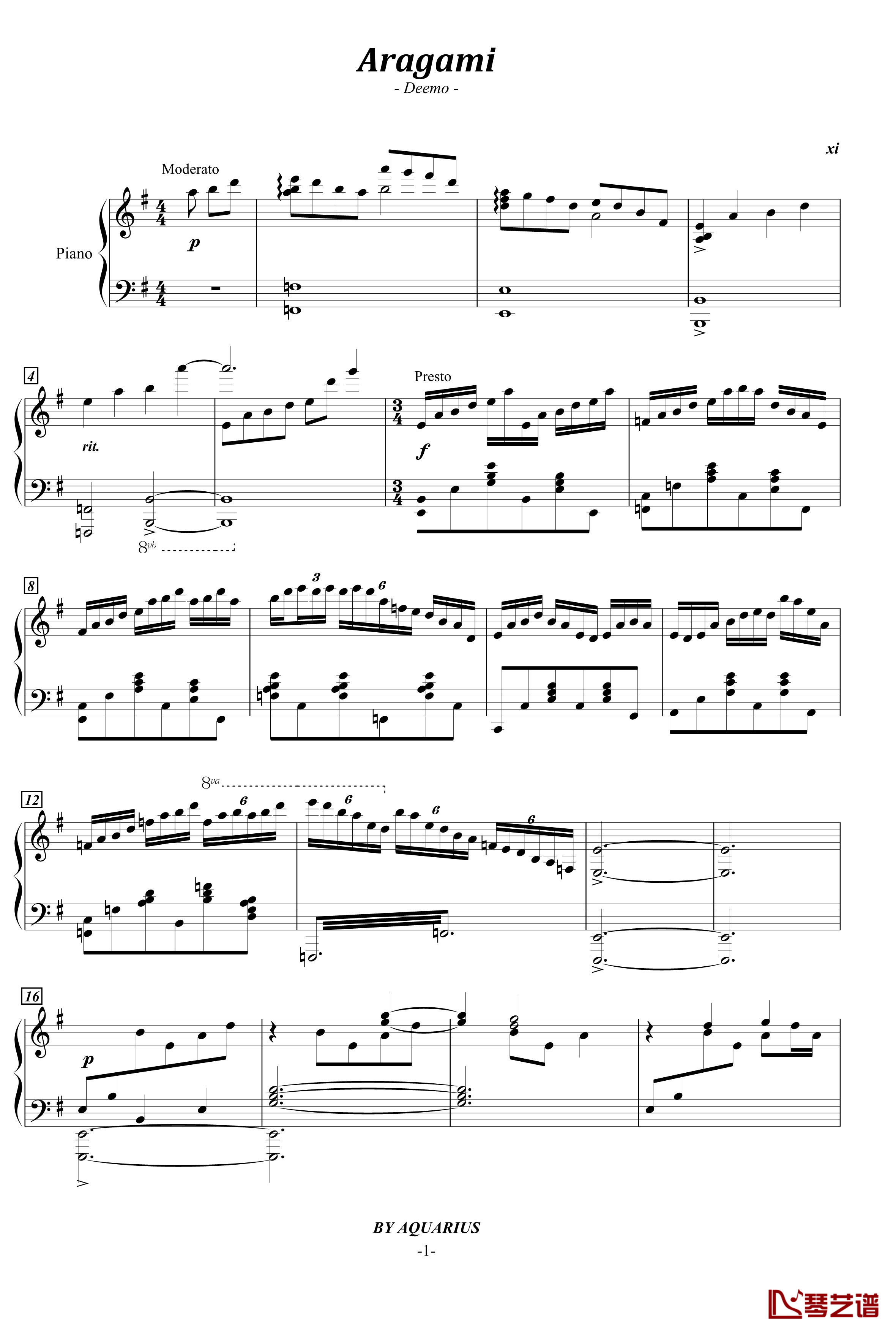 Aragami钢琴谱-Deemo1