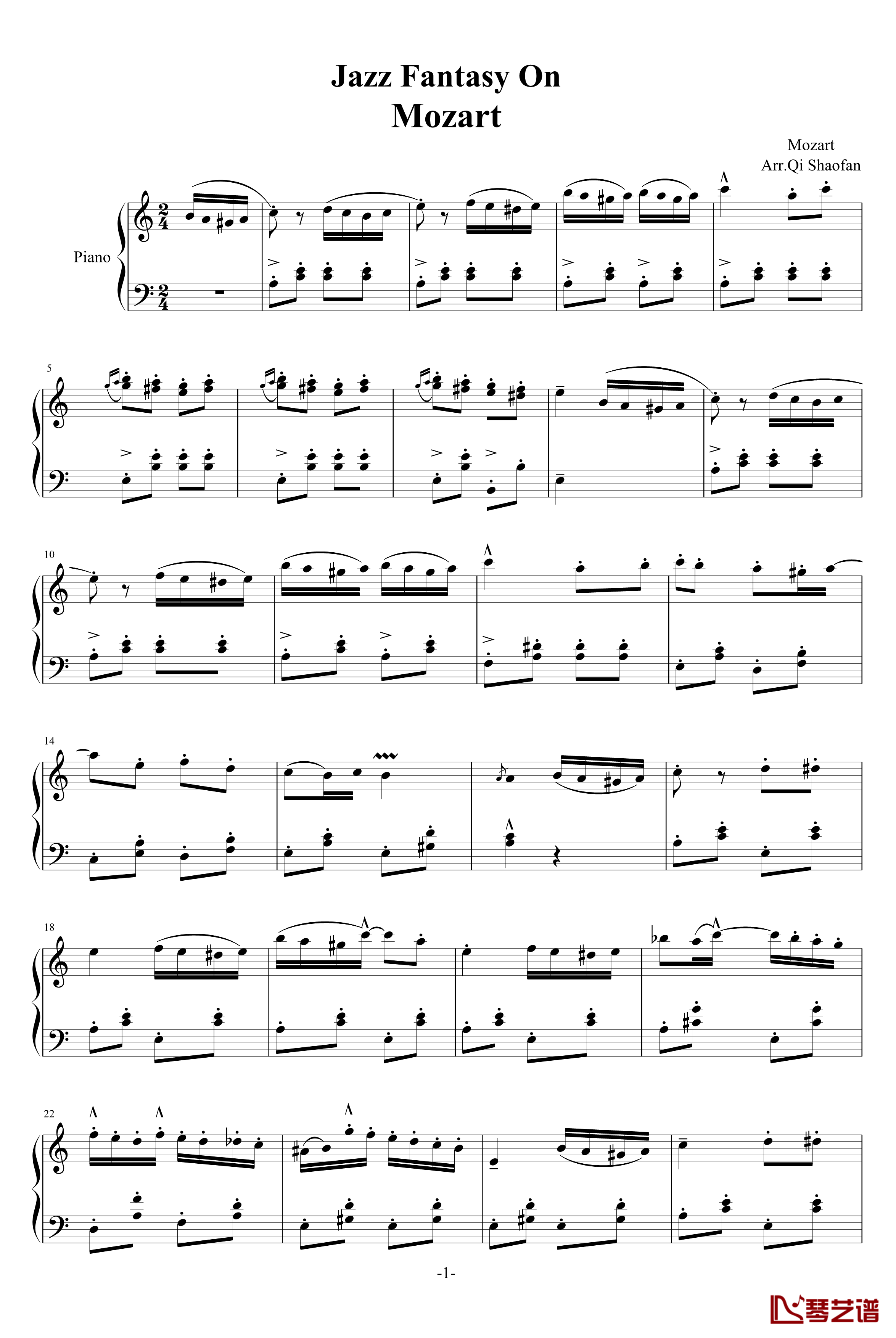 土耳其进行曲钢琴谱-爵士-莫扎特1