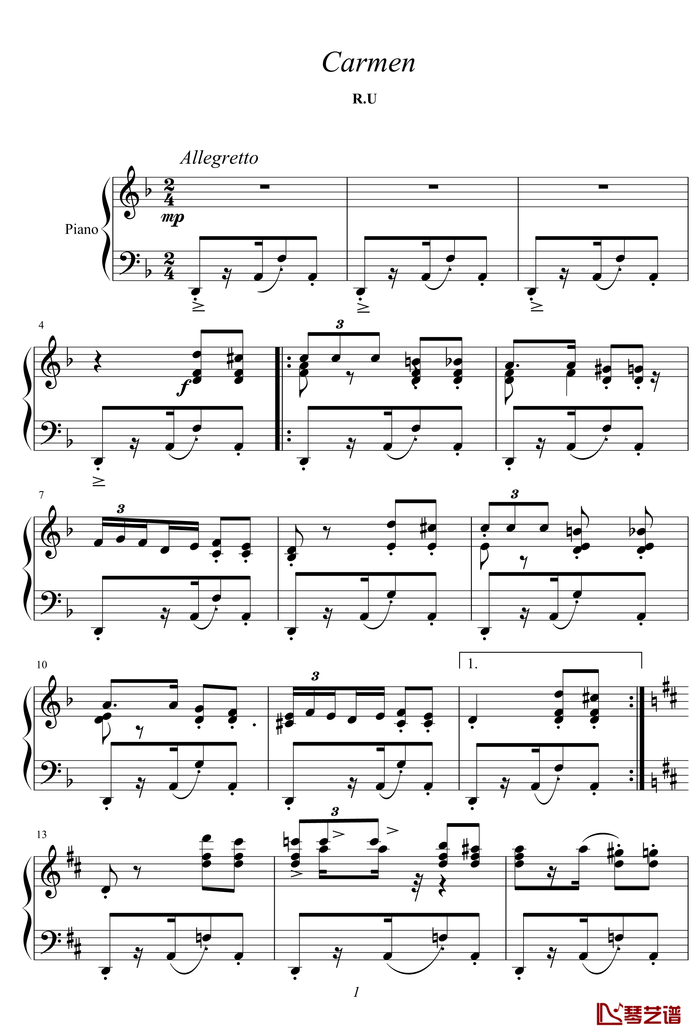卡门钢琴谱-较完美版-比才-Bizet1