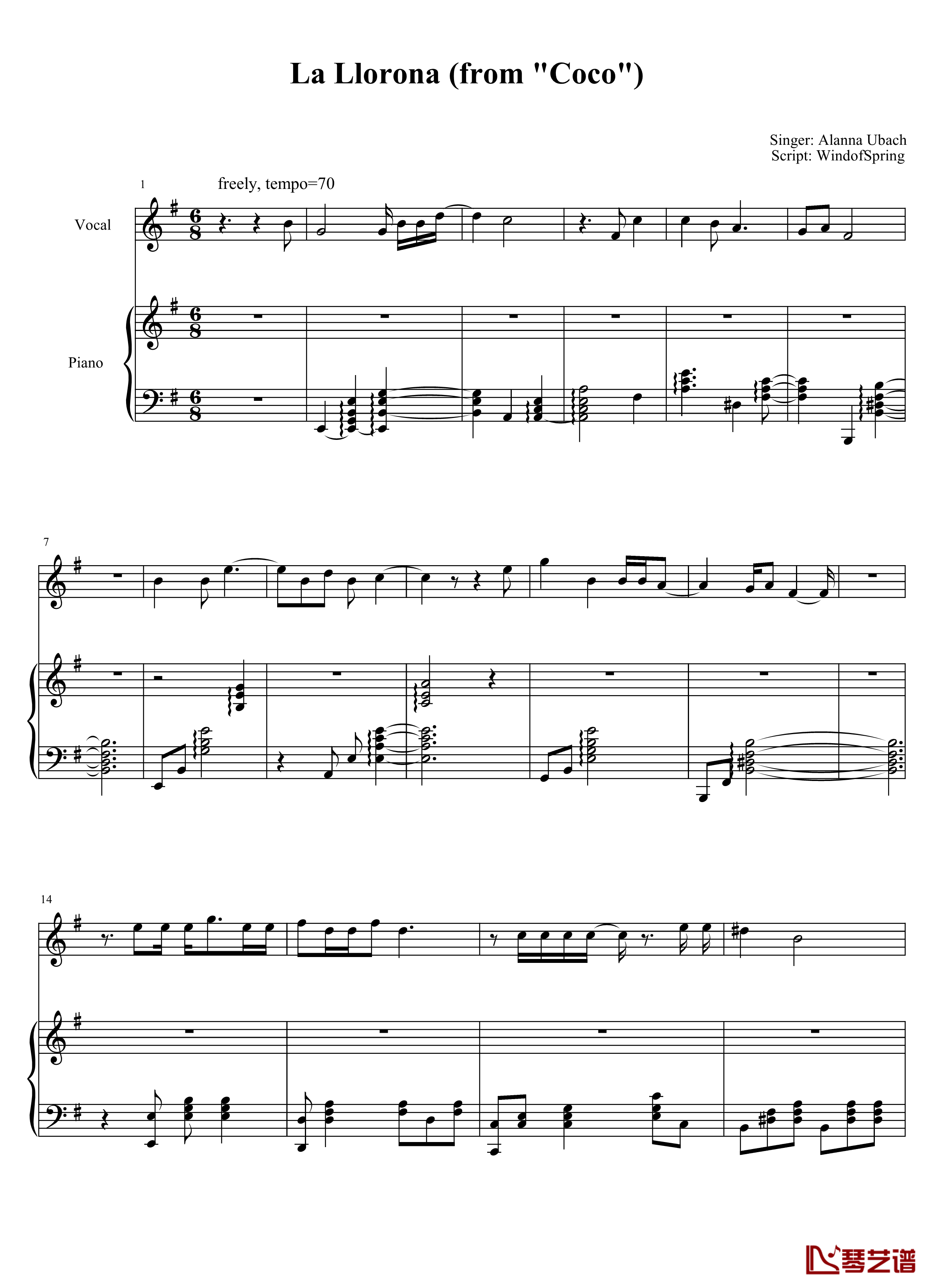 La Llorona钢琴谱-coco1