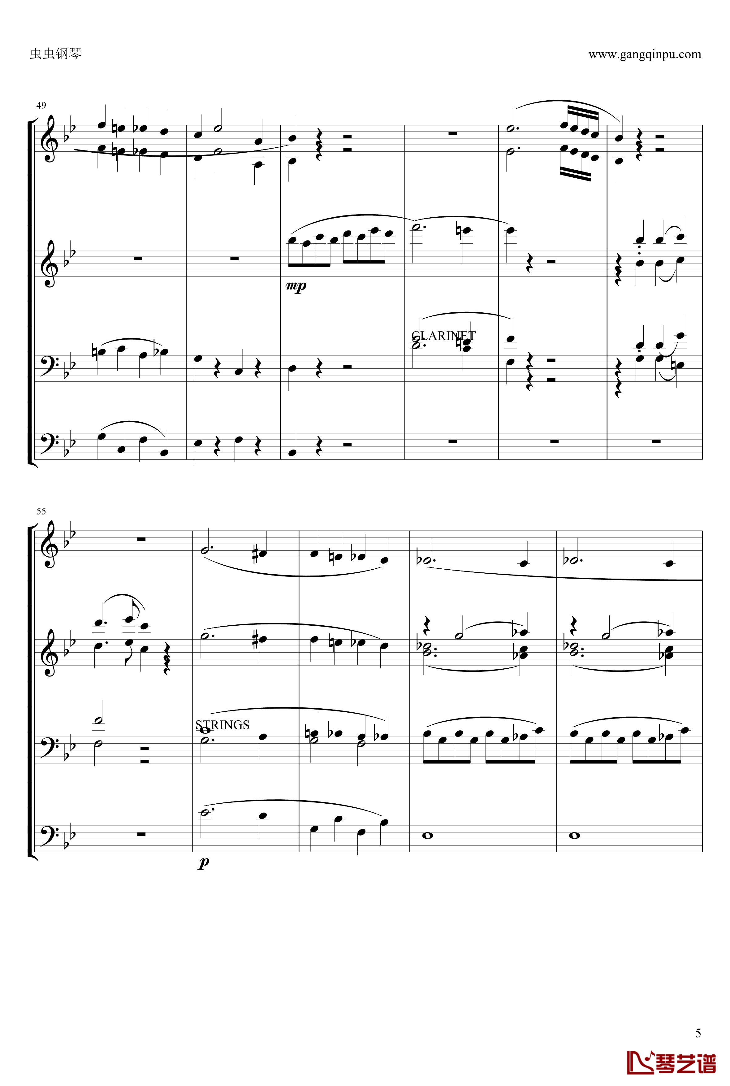 g小调第40交响曲第一乐章钢琴谱-莫扎特-电子琴总谱5