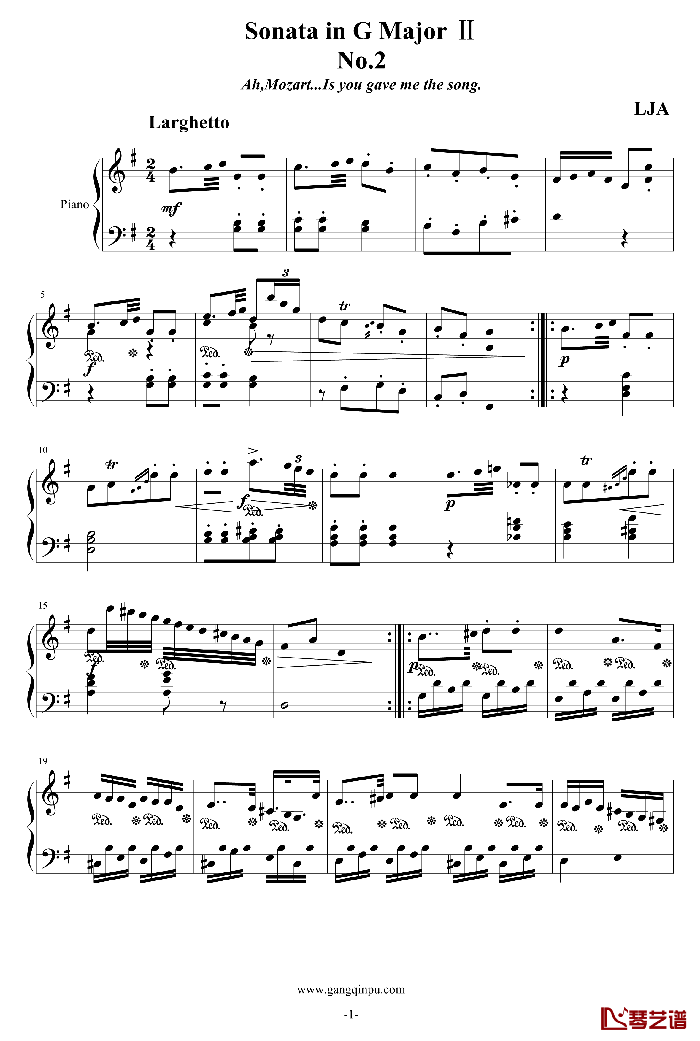 G大调小奏鸣曲第二乐章NO.3钢琴谱-灵动无痕1