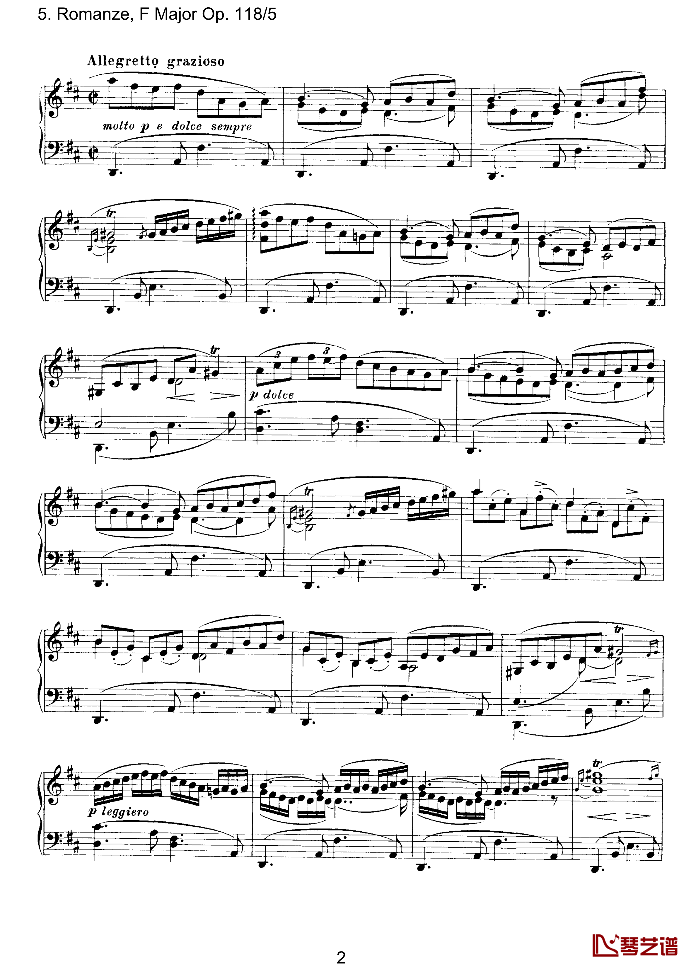 浪漫曲钢琴谱-Op.118  No.5勃拉姆斯2