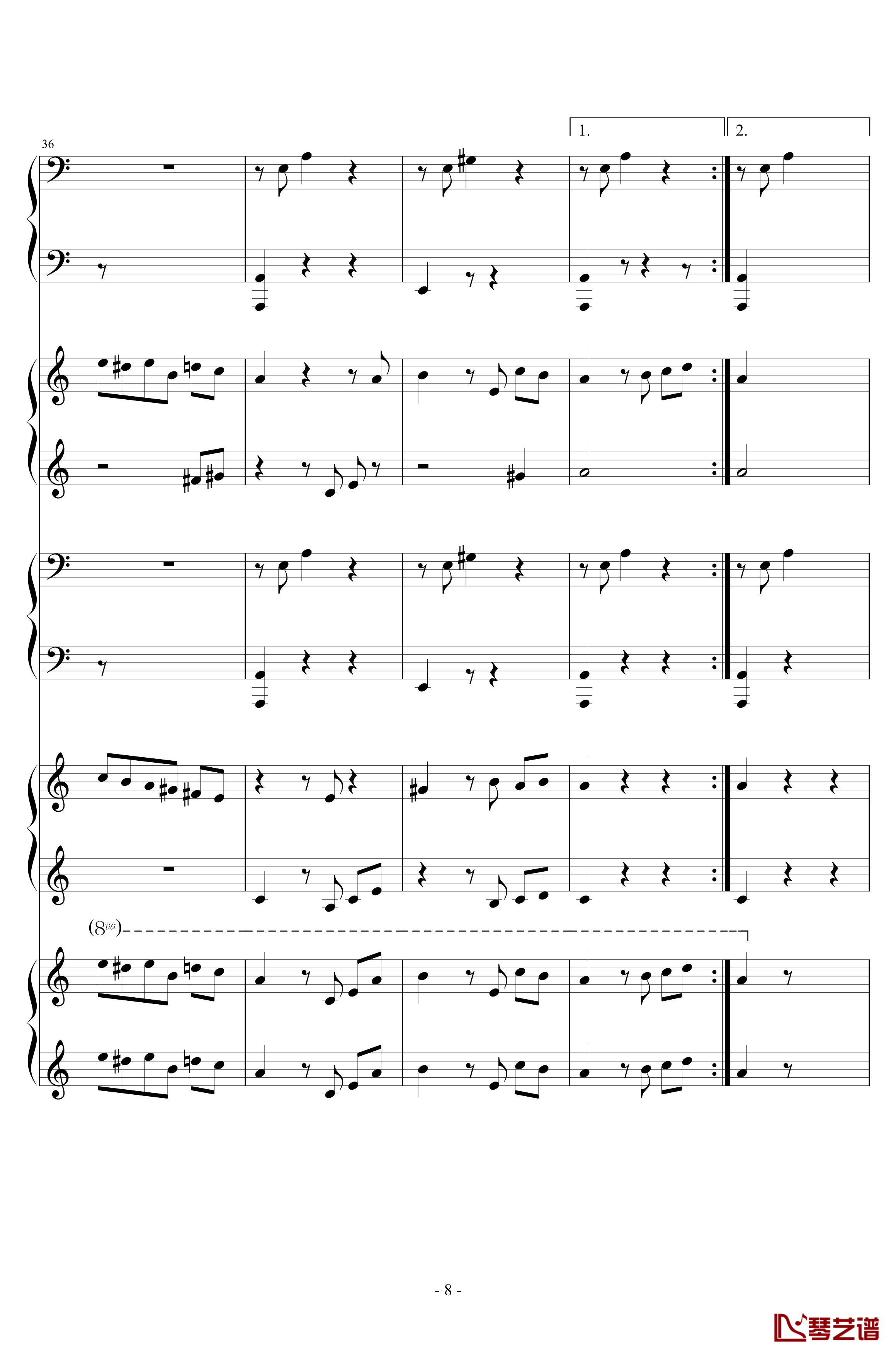 献给爱丽丝钢琴谱-合奏版-贝多芬-beethoven8
