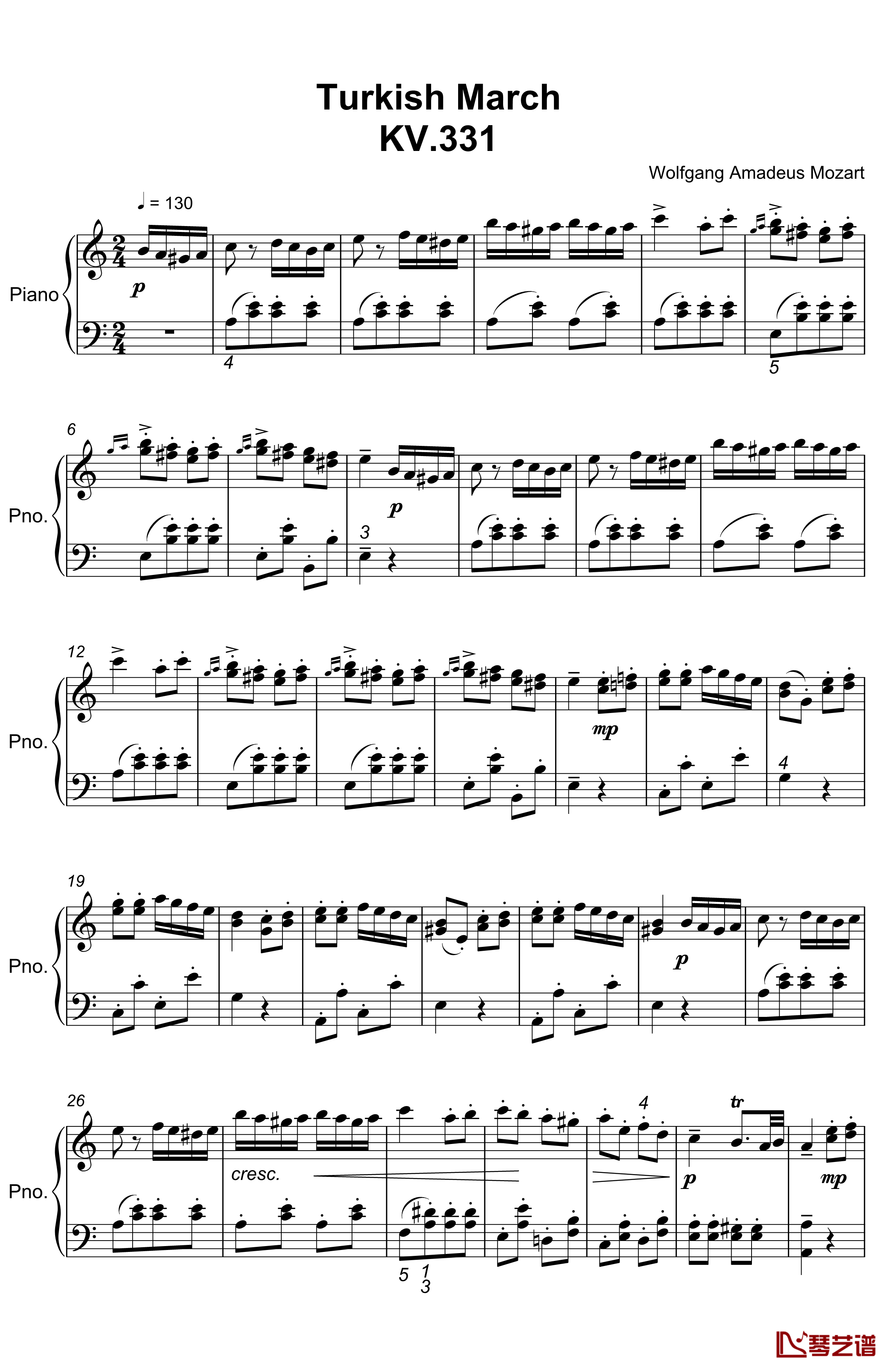 土耳其进行曲钢琴谱-精制版-莫扎特1