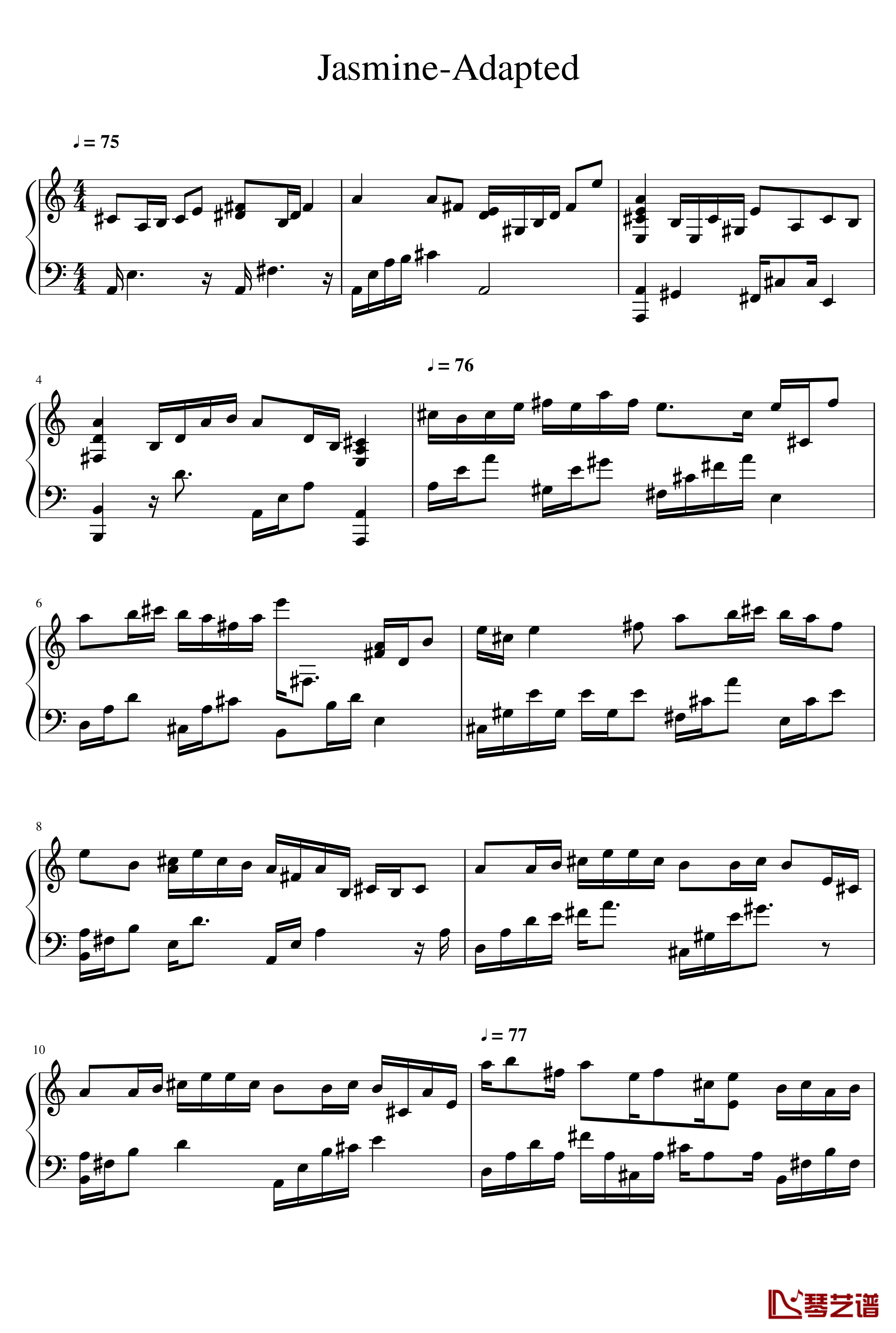 茉莉花钢琴谱-钢琴块2-改编版1