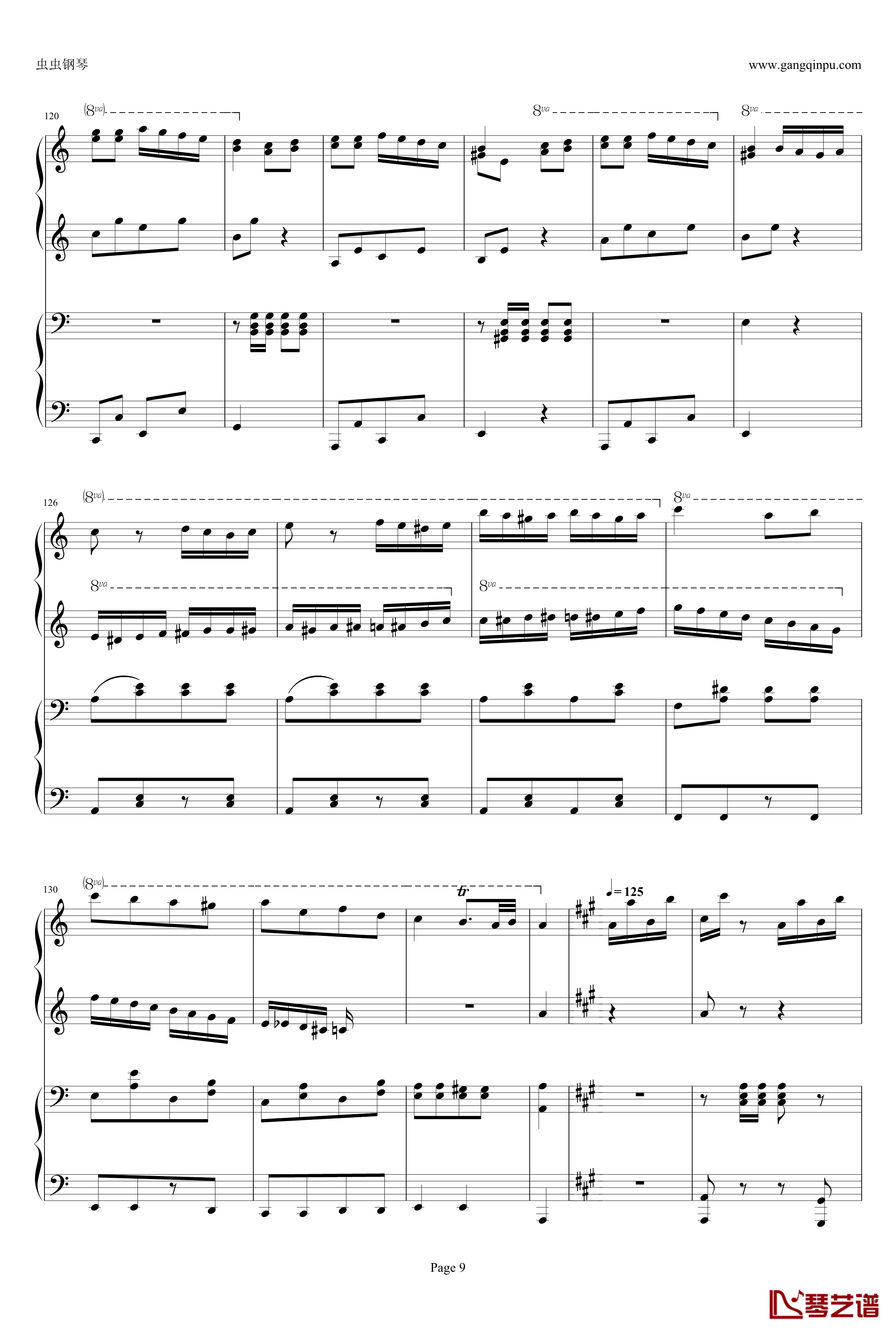 土耳其进行曲四手钢琴谱-周杰伦版-莫扎特9