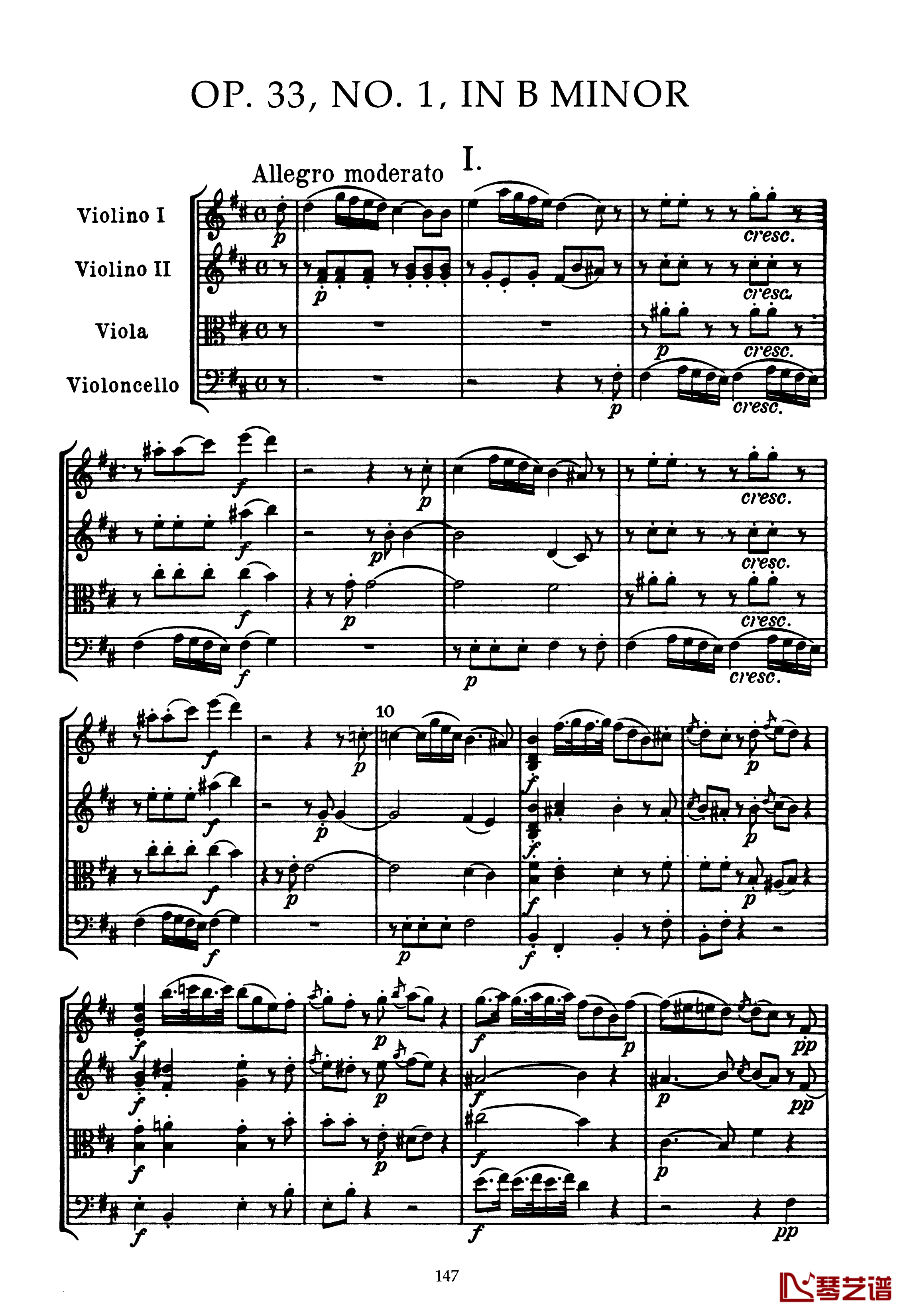 b小调弦乐四重奏 Op.33  No.1钢琴谱-海顿1