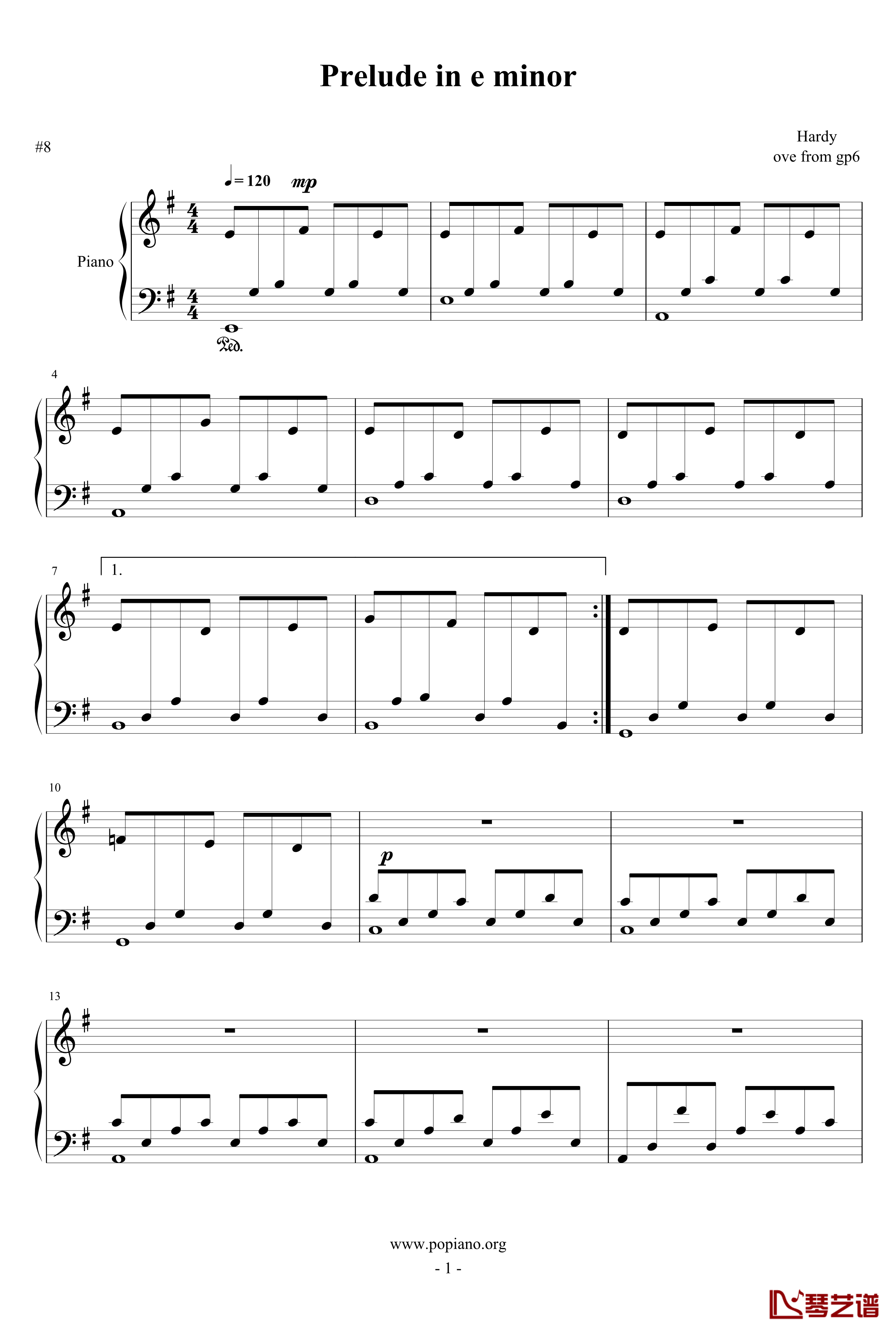 前奏曲#8钢琴谱-e minor-hardy4191