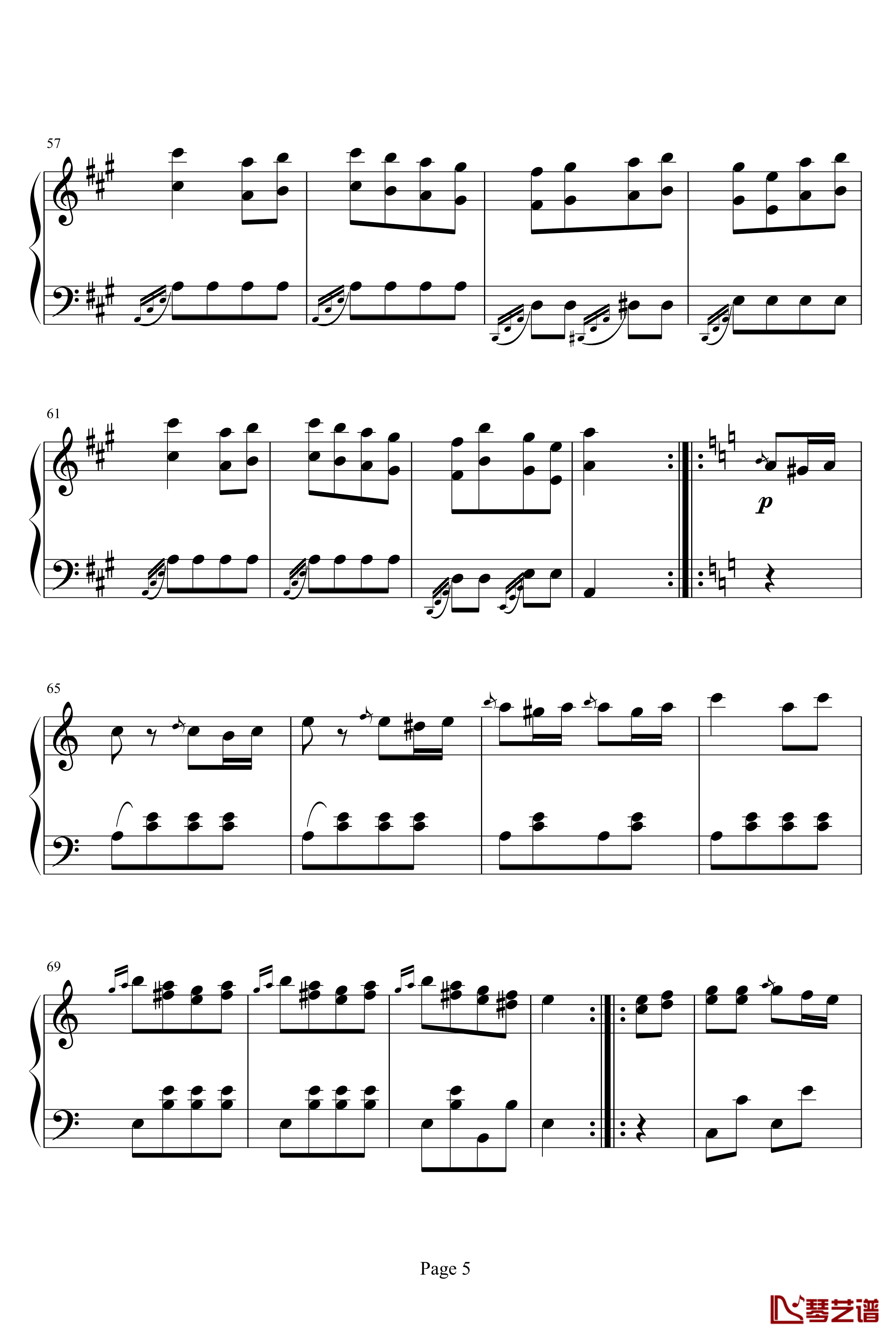 土耳其进行曲钢琴谱-莫扎特5