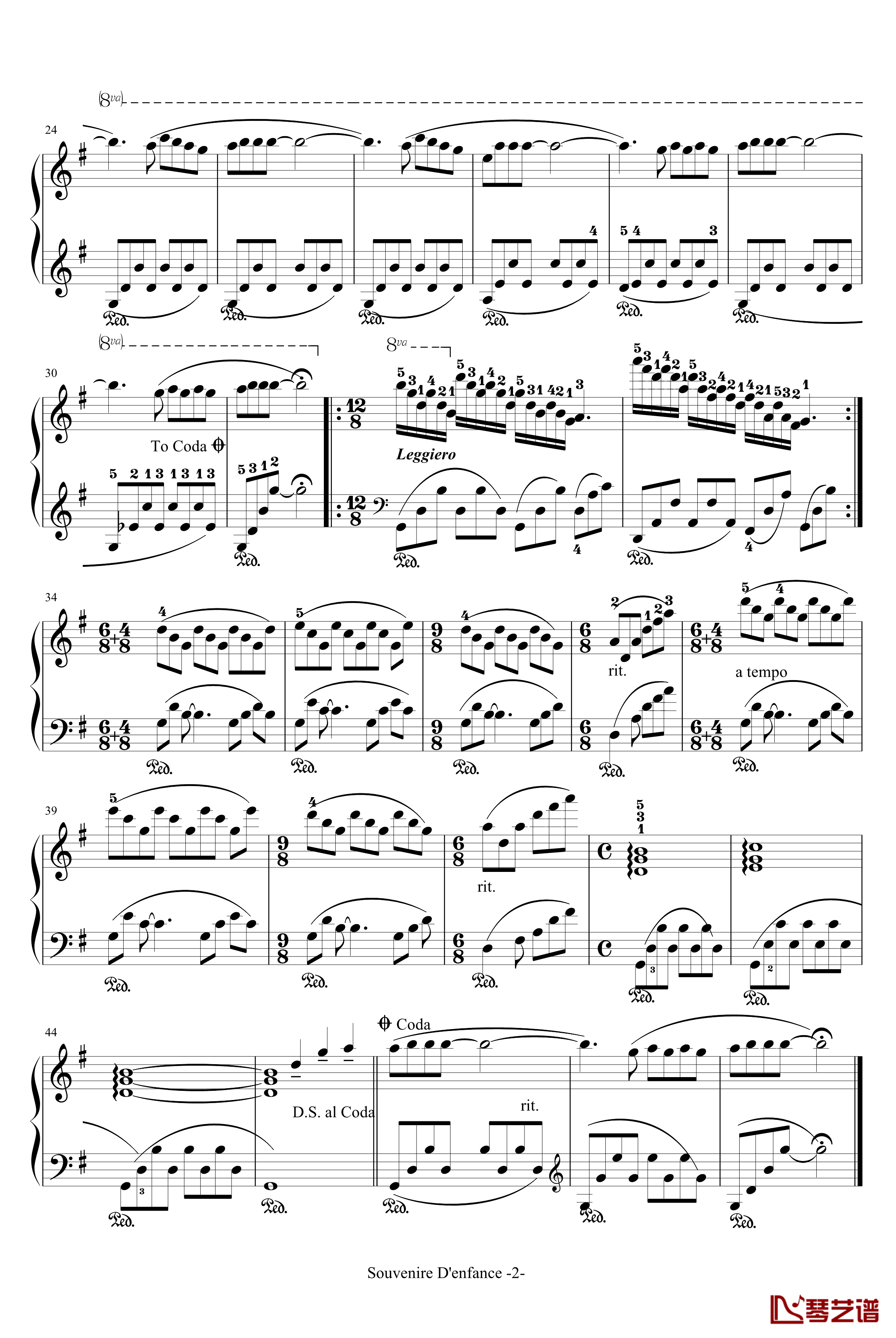 童年的回忆钢琴谱-带指法-塞内维尔2