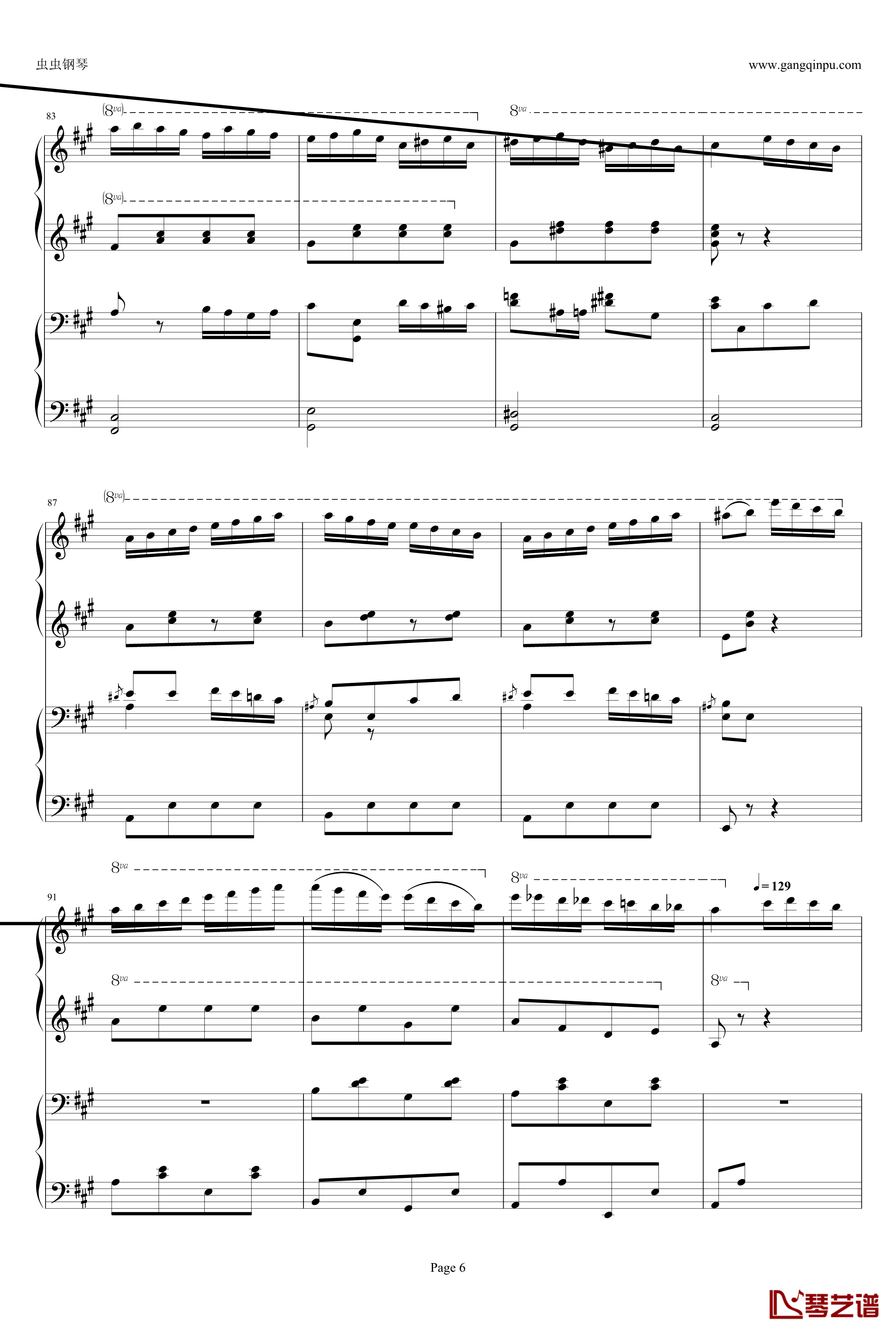 土耳其进行曲四手钢琴谱-周杰伦版-莫扎特6