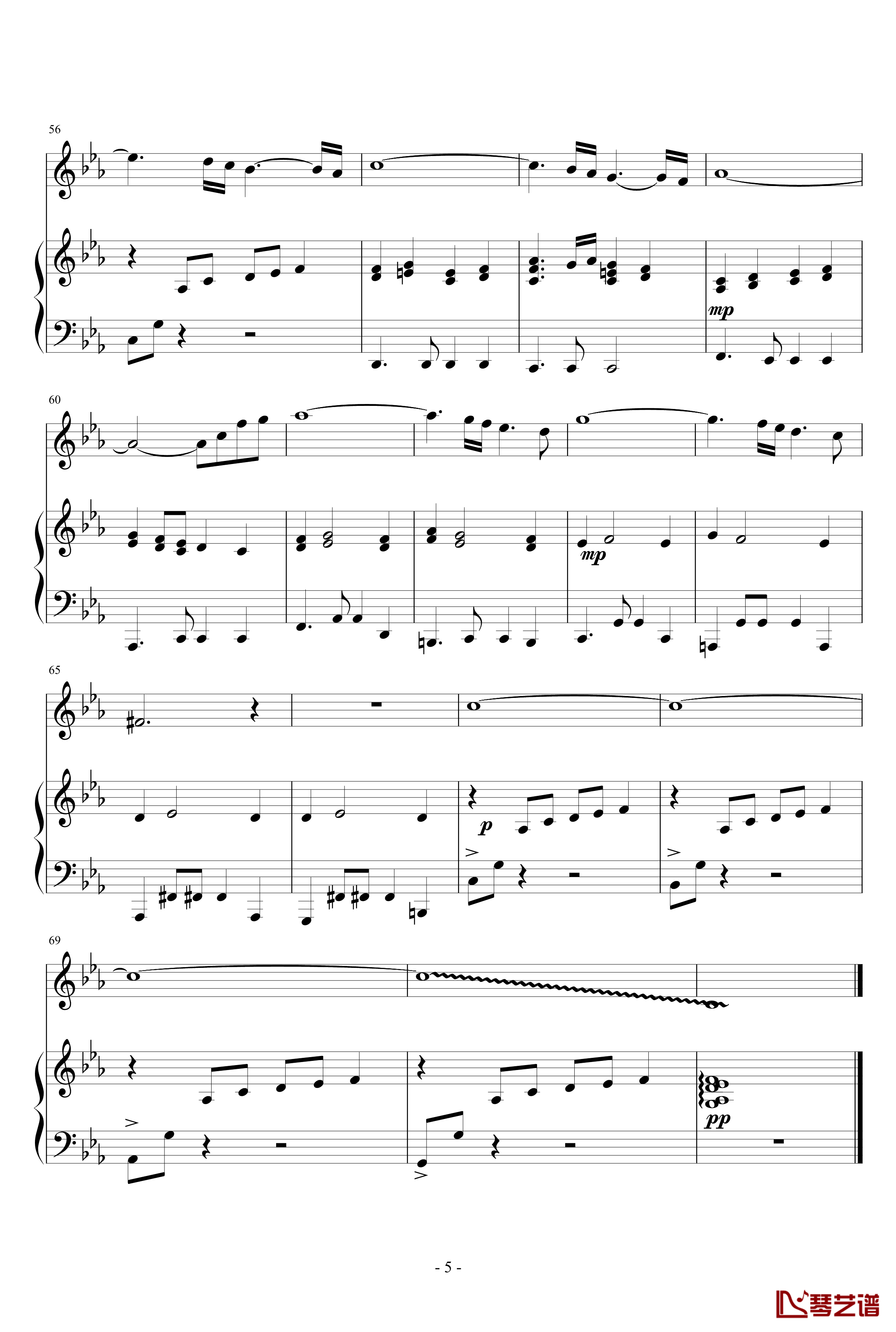 Oblivion钢琴谱-钢琴+小提琴-皮亚佐拉5