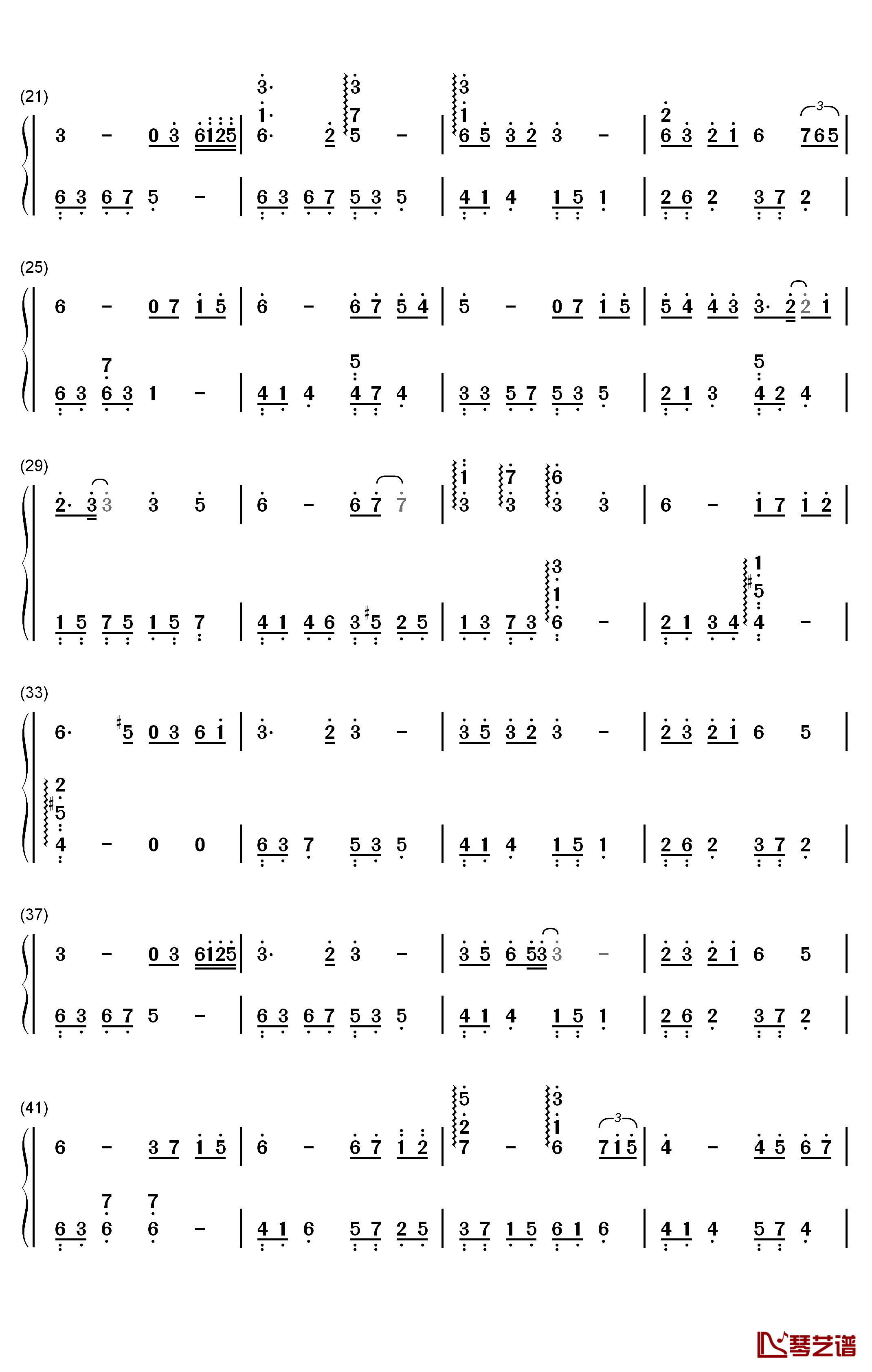 离川钢琴简谱-数字双手-MT19902