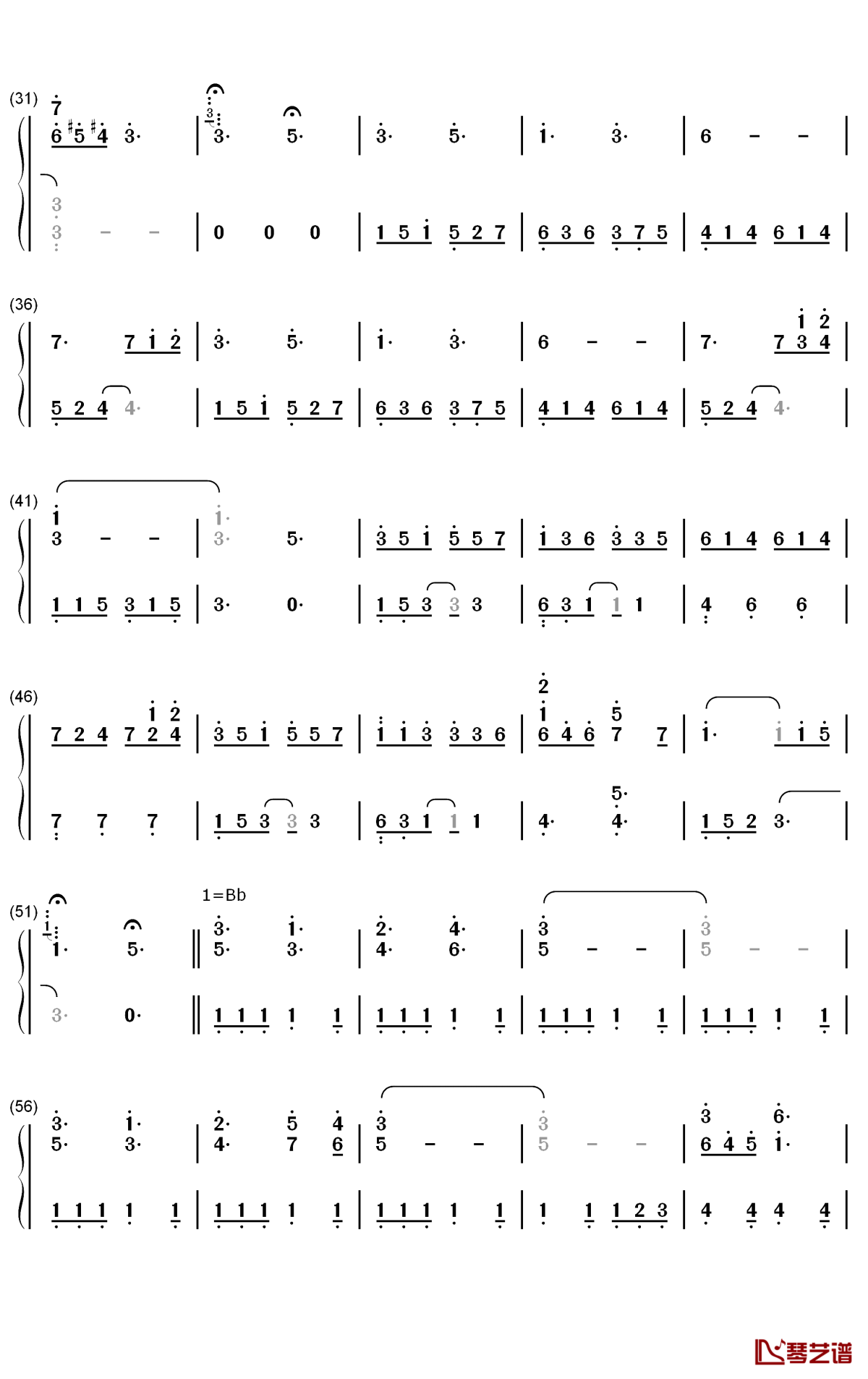 苏醒钢琴简谱-数字双手-林海2
