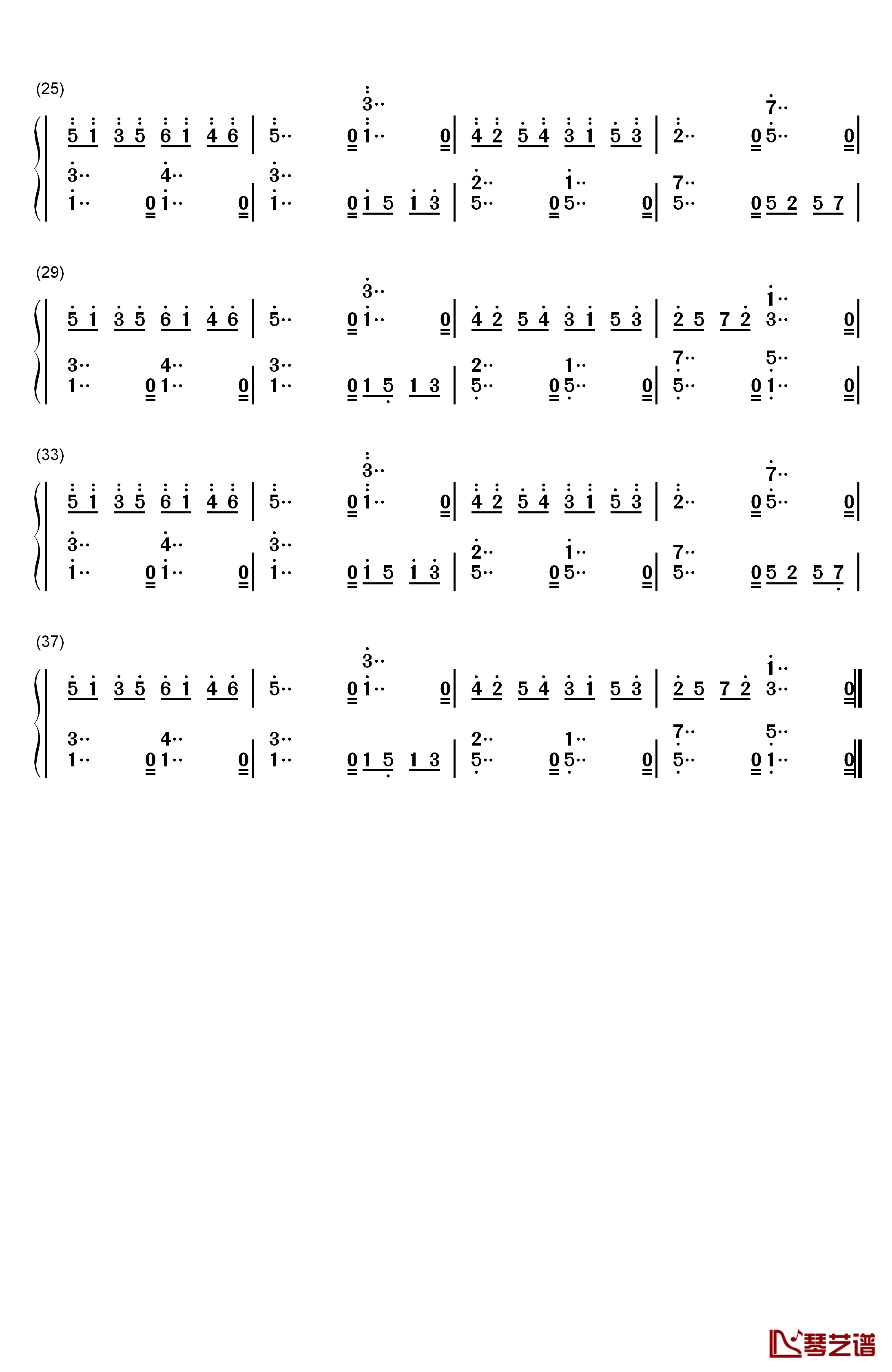小星星完整版钢琴简谱-数字双手-经典儿歌2
