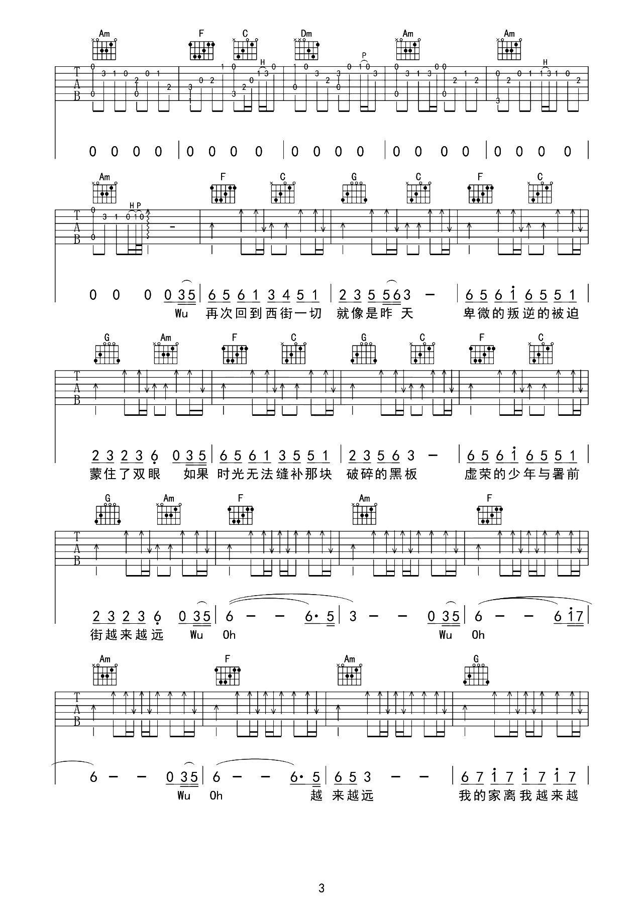 署前街少年吉他谱-赵雷-F调原版六线谱-弹唱演示教学1