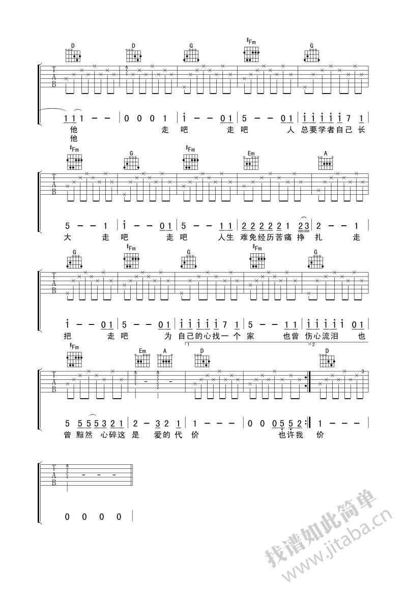 爱的代价吉他谱-D调指法六线谱-张艾嘉-六线谱(图片谱)2