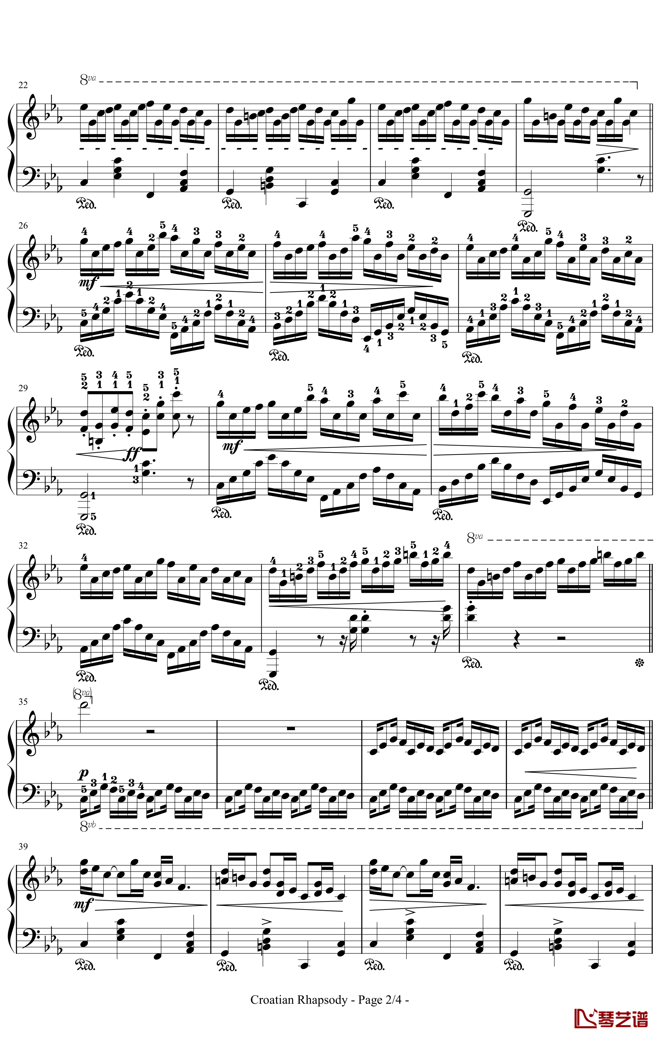 克罗地亚狂想曲钢琴谱 - 原版（带指法）2