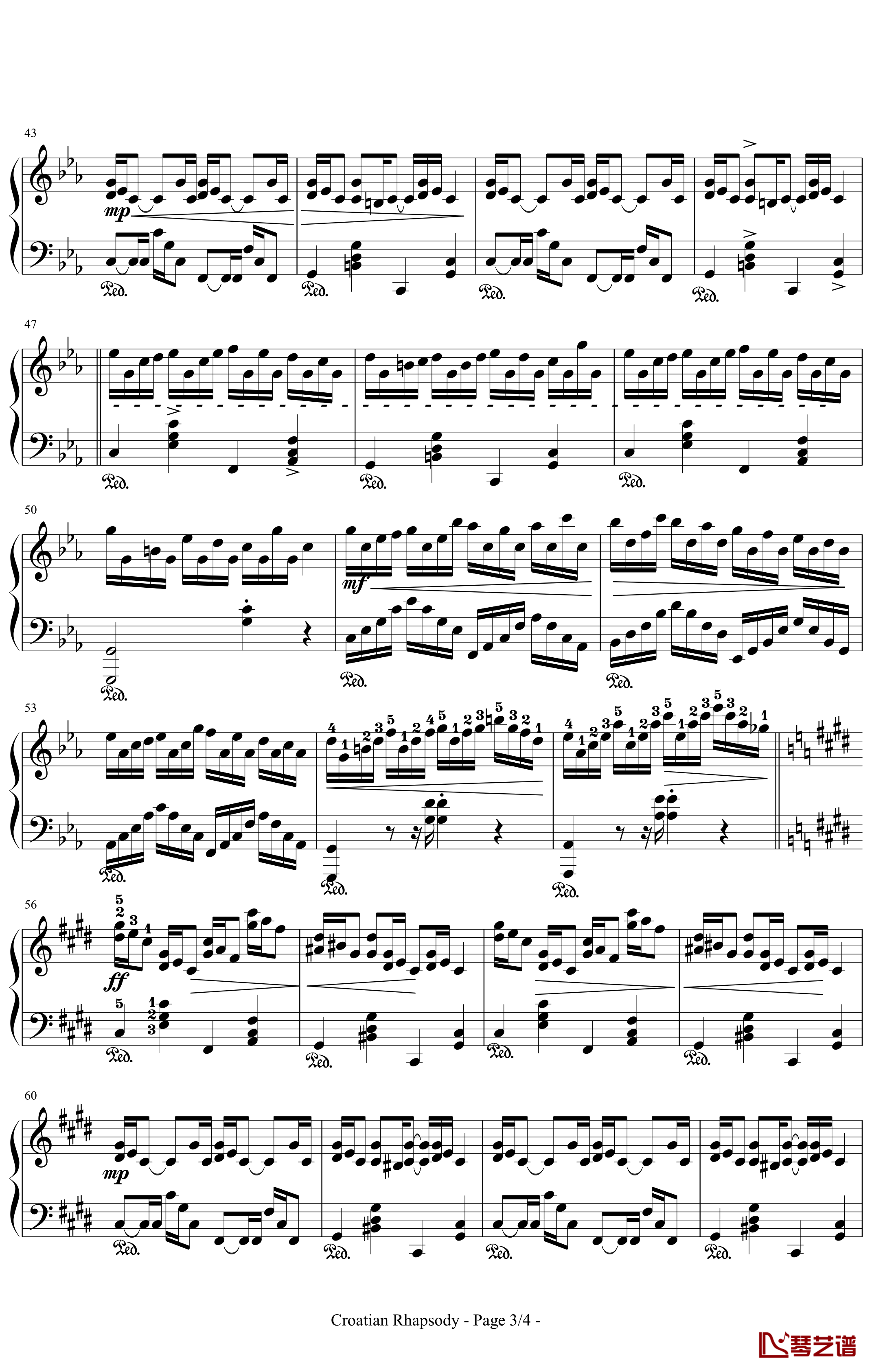 克罗地亚狂想曲钢琴谱 - 原版（带指法）3