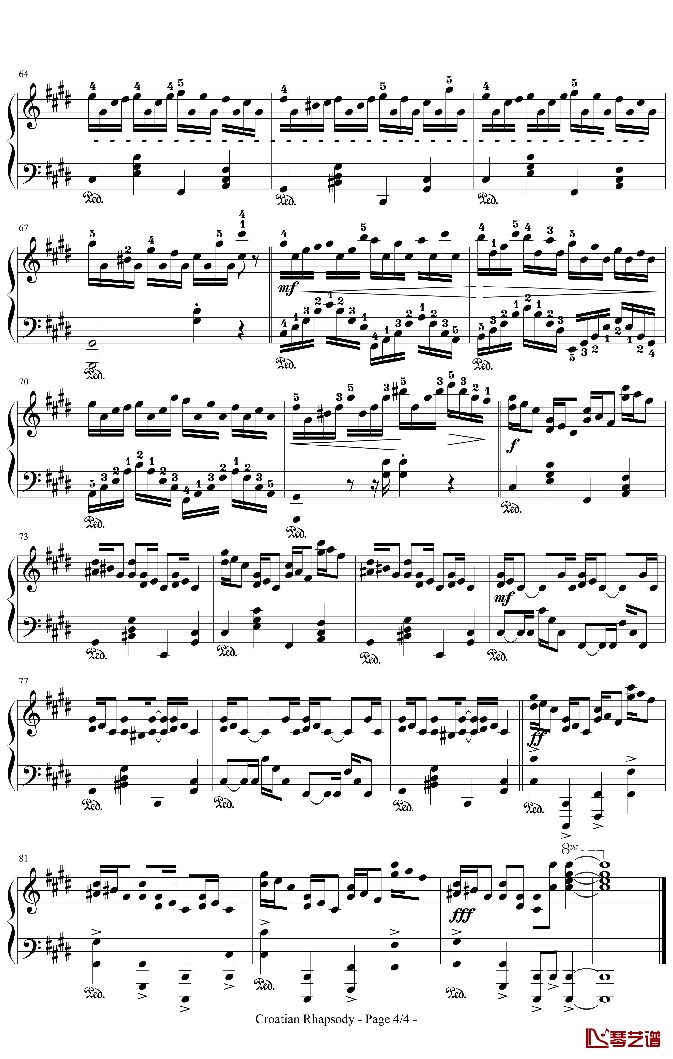 克罗地亚狂想曲钢琴谱 - 原版（带指法）4